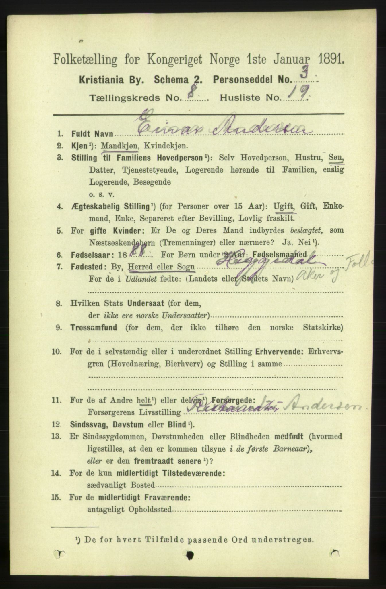 RA, 1891 census for 0301 Kristiania, 1891, p. 3724