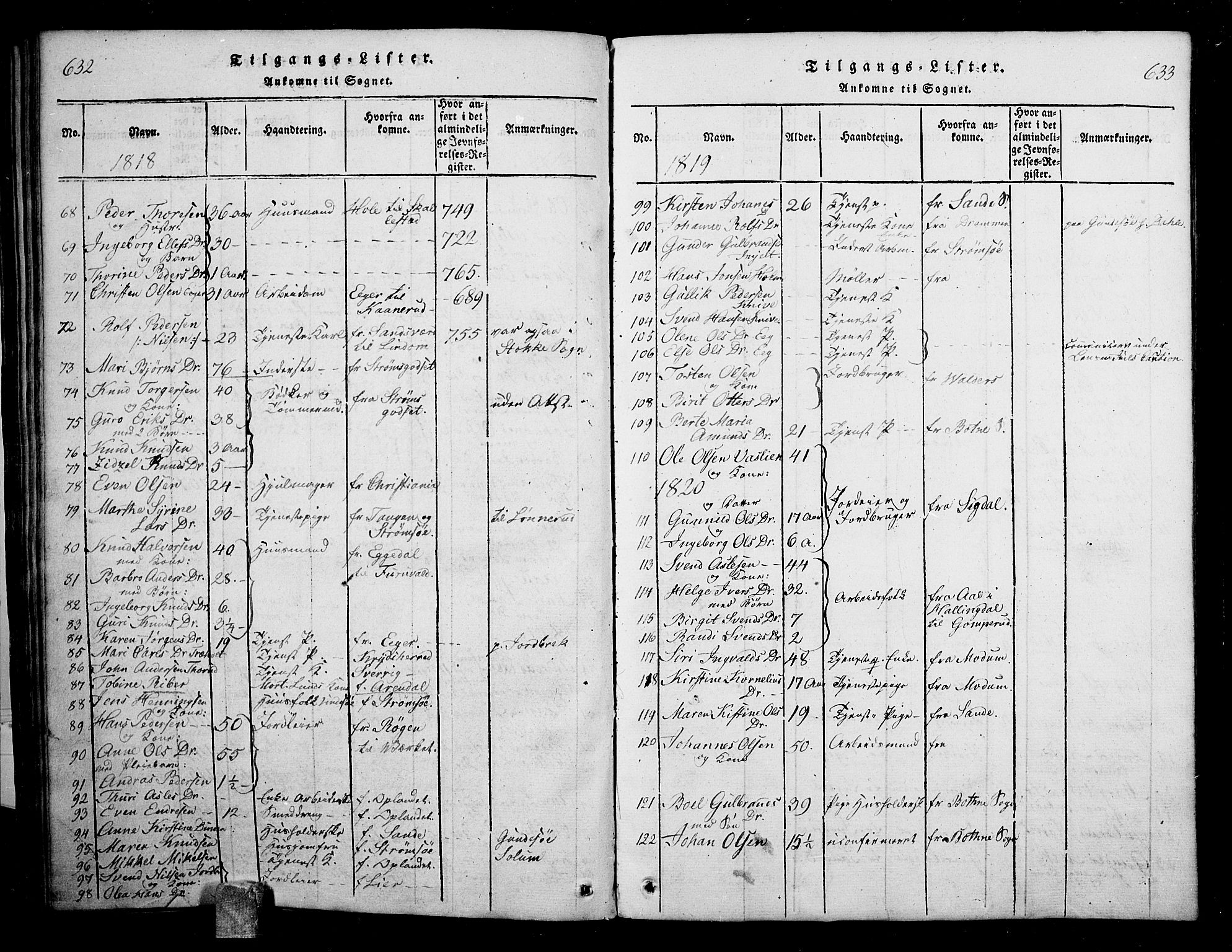 Skoger kirkebøker, AV/SAKO-A-59/G/Ga/L0001: Parish register (copy) no. I 1, 1814-1845, p. 632-633