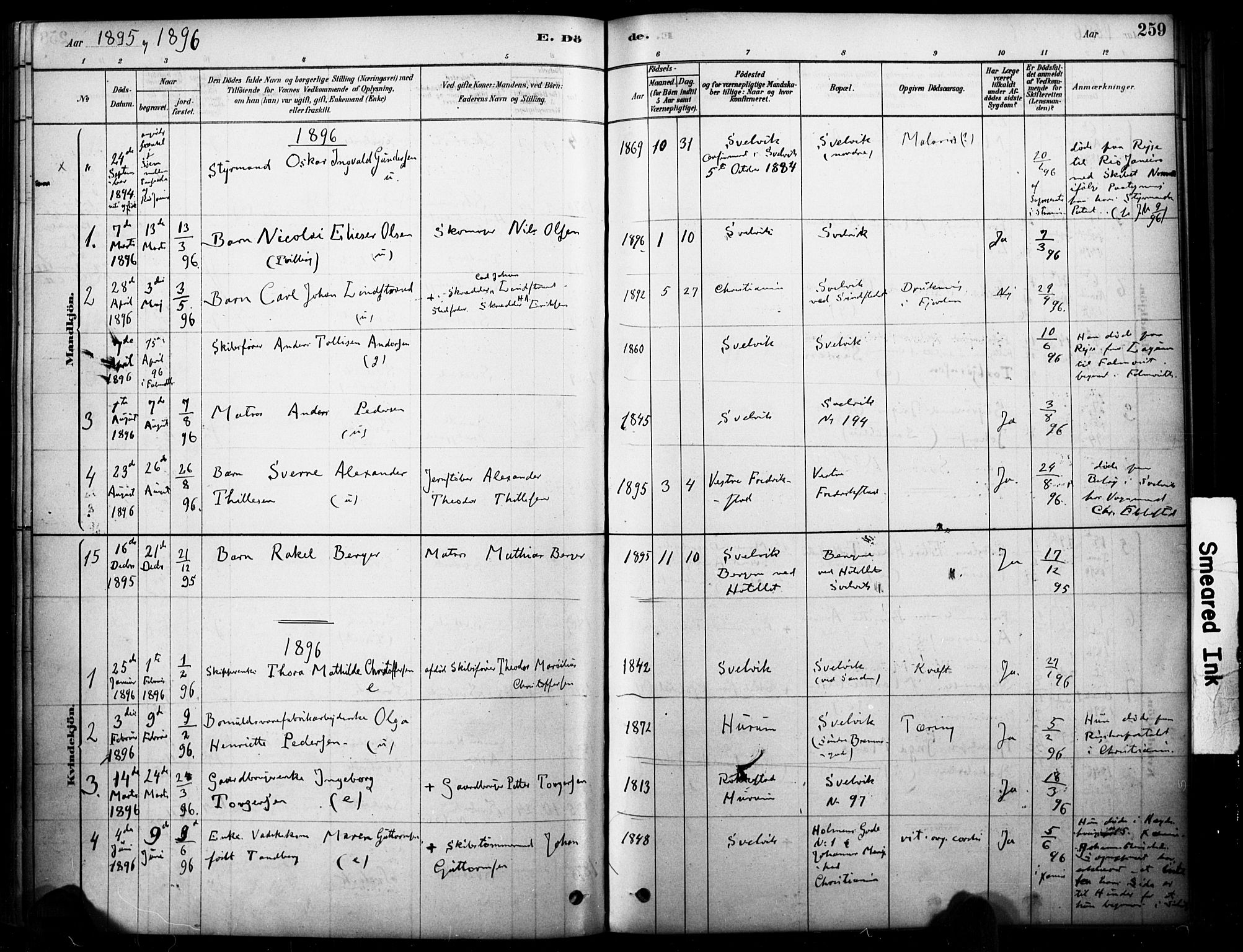 Strømm kirkebøker, SAKO/A-322/F/Fb/L0001: Parish register (official) no. II 1, 1878-1899, p. 259