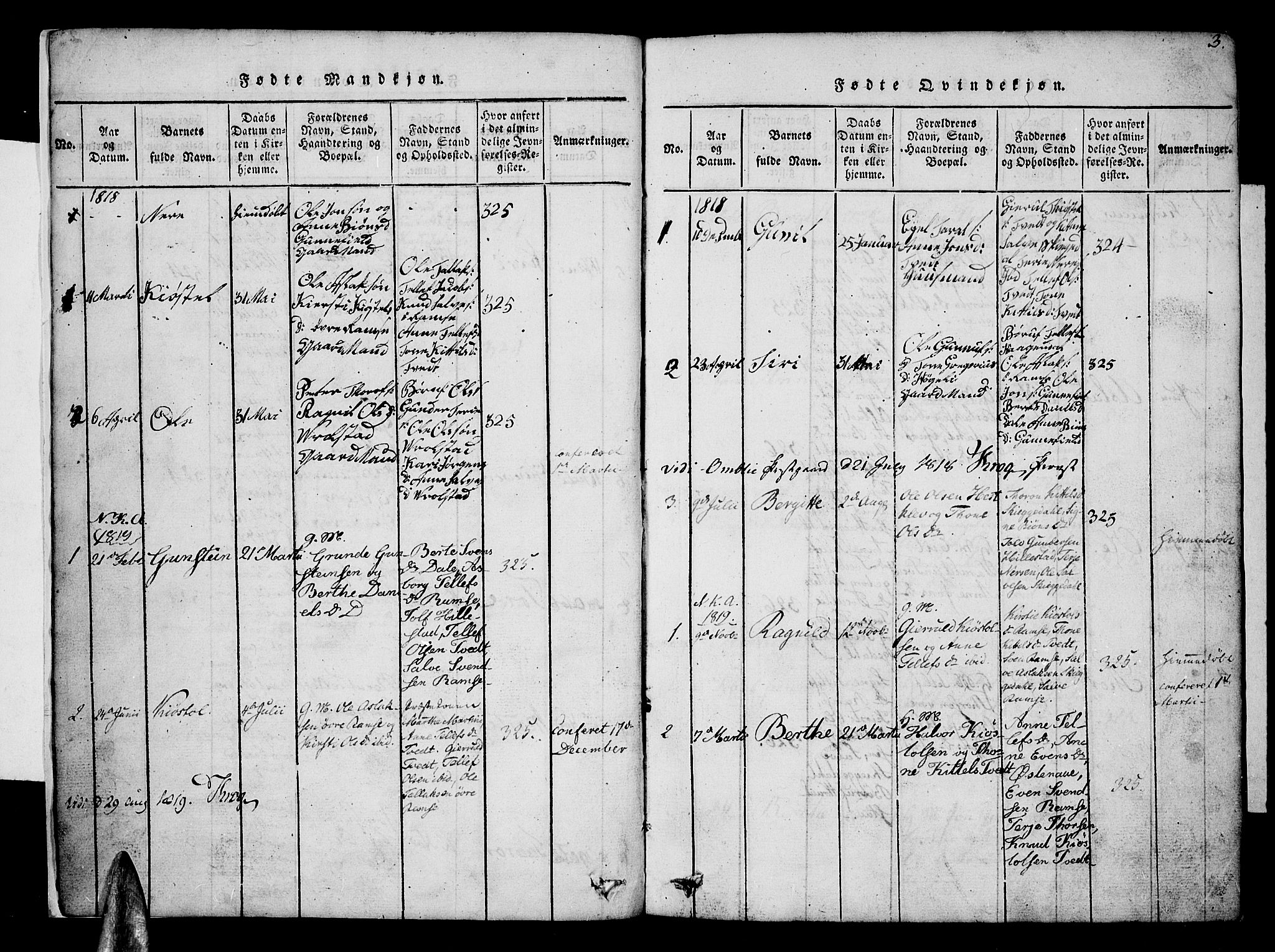 Åmli sokneprestkontor, AV/SAK-1111-0050/F/Fb/Fbb/L0001: Parish register (copy) no. B 1, 1816-1889, p. 3