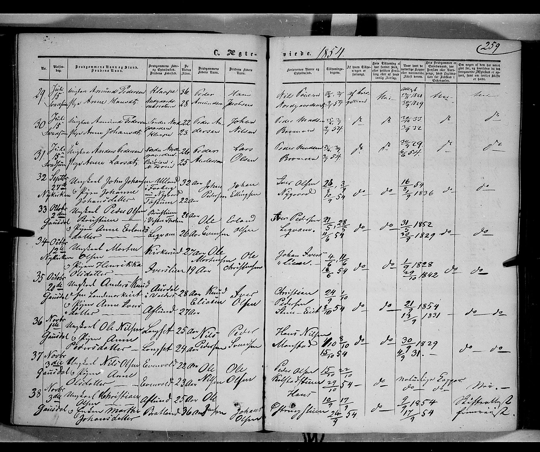 Gausdal prestekontor, AV/SAH-PREST-090/H/Ha/Haa/L0008: Parish register (official) no. 8, 1850-1861, p. 259