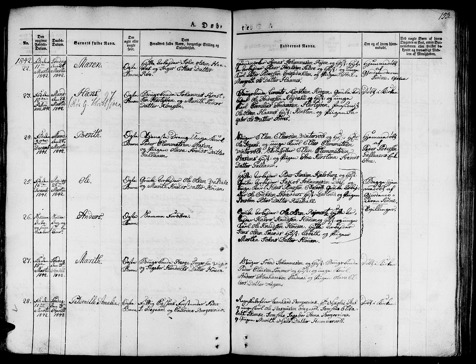 Ministerialprotokoller, klokkerbøker og fødselsregistre - Sør-Trøndelag, AV/SAT-A-1456/681/L0930: Parish register (official) no. 681A08, 1829-1844, p. 153