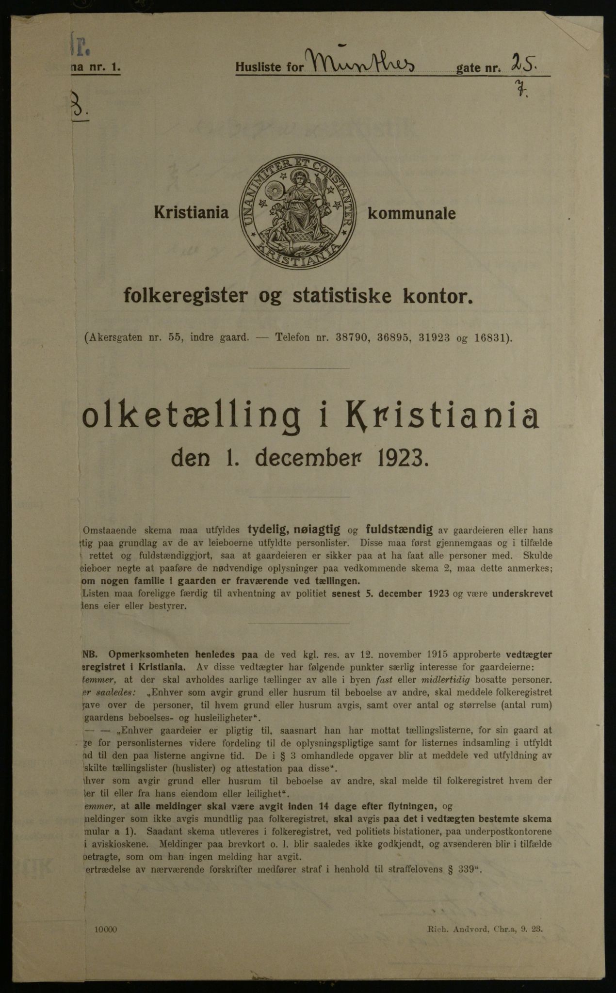 OBA, Municipal Census 1923 for Kristiania, 1923, p. 75052