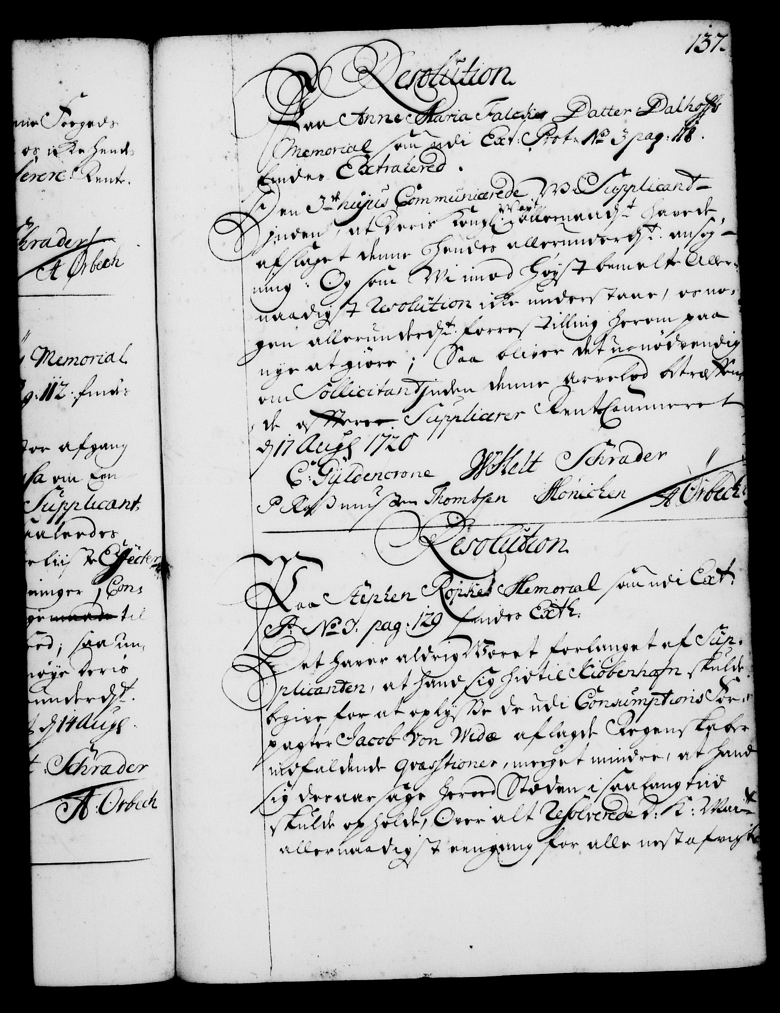 Rentekammeret, Kammerkanselliet, RA/EA-3111/G/Gg/Gga/L0001: Norsk ekspedisjonsprotokoll med register (merket RK 53.1), 1720-1723, p. 137