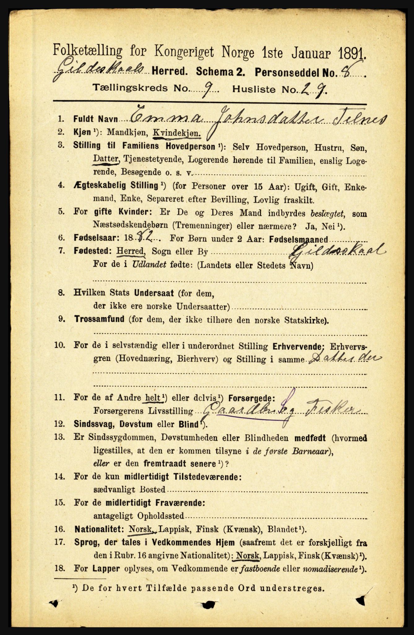 RA, 1891 census for 1838 Gildeskål, 1891, p. 2894