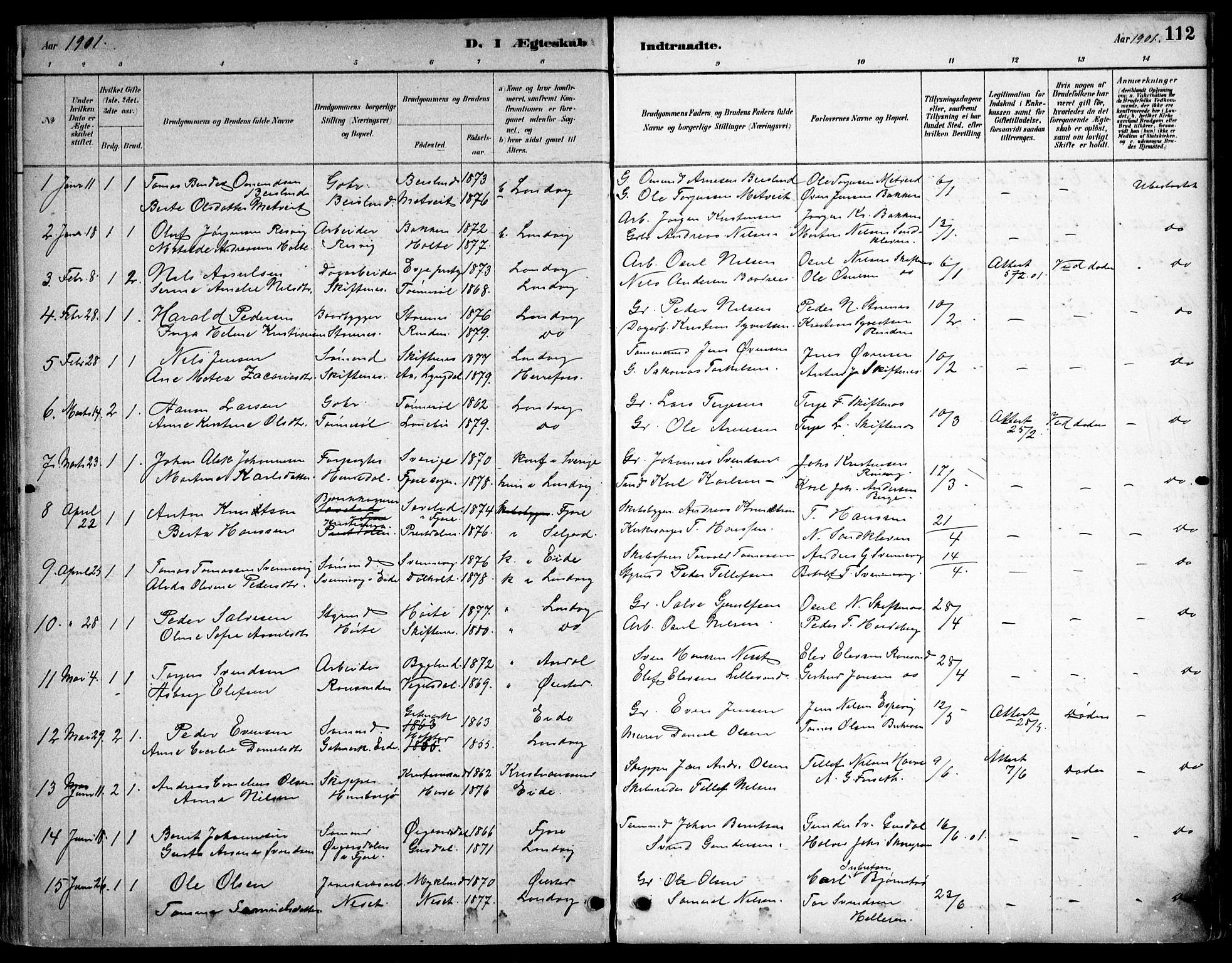 Hommedal sokneprestkontor, AV/SAK-1111-0023/F/Fb/Fbb/L0007: Parish register (copy) no. B 7, 1885-1904, p. 112