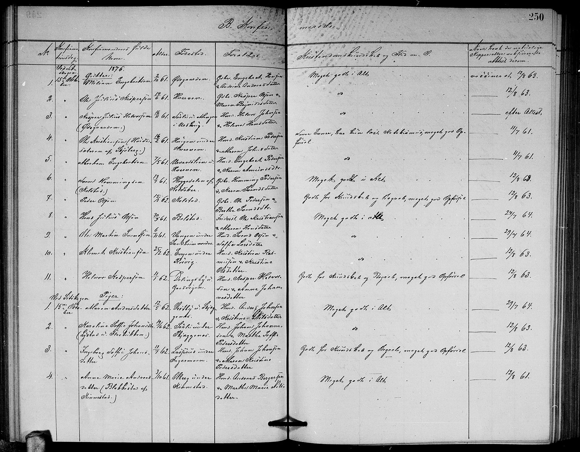 Høland prestekontor Kirkebøker, AV/SAO-A-10346a/G/Ga/L0006: Parish register (copy) no. I 6, 1869-1879, p. 250