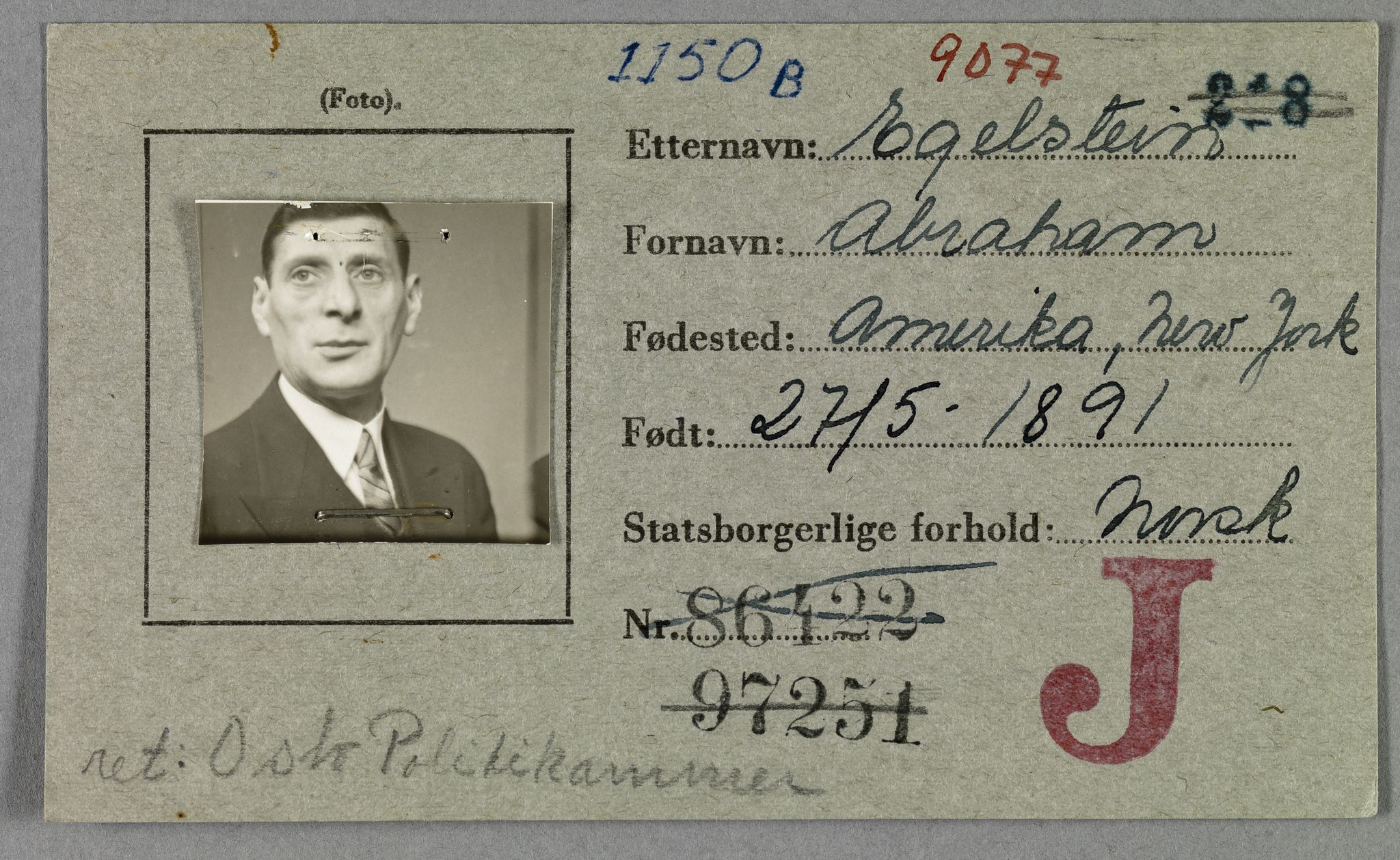 Sosialdepartementet, Våre Falne, RA/S-1708/E/Ee/L0021A: Fotografier av jøder på legitimasjonskort (1941-42), 1941-1942, p. 91