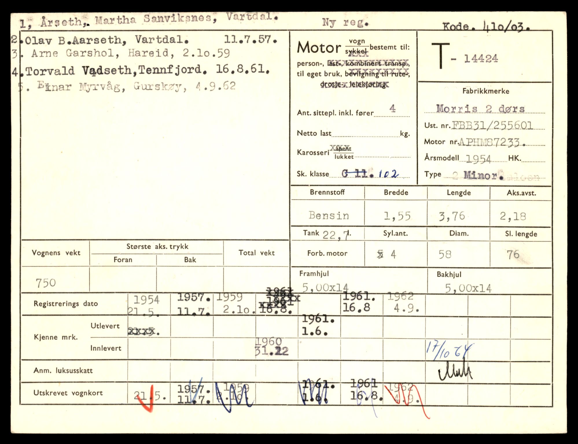 Møre og Romsdal vegkontor - Ålesund trafikkstasjon, AV/SAT-A-4099/F/Fe/L0045: Registreringskort for kjøretøy T 14320 - T 14444, 1927-1998, p. 2655