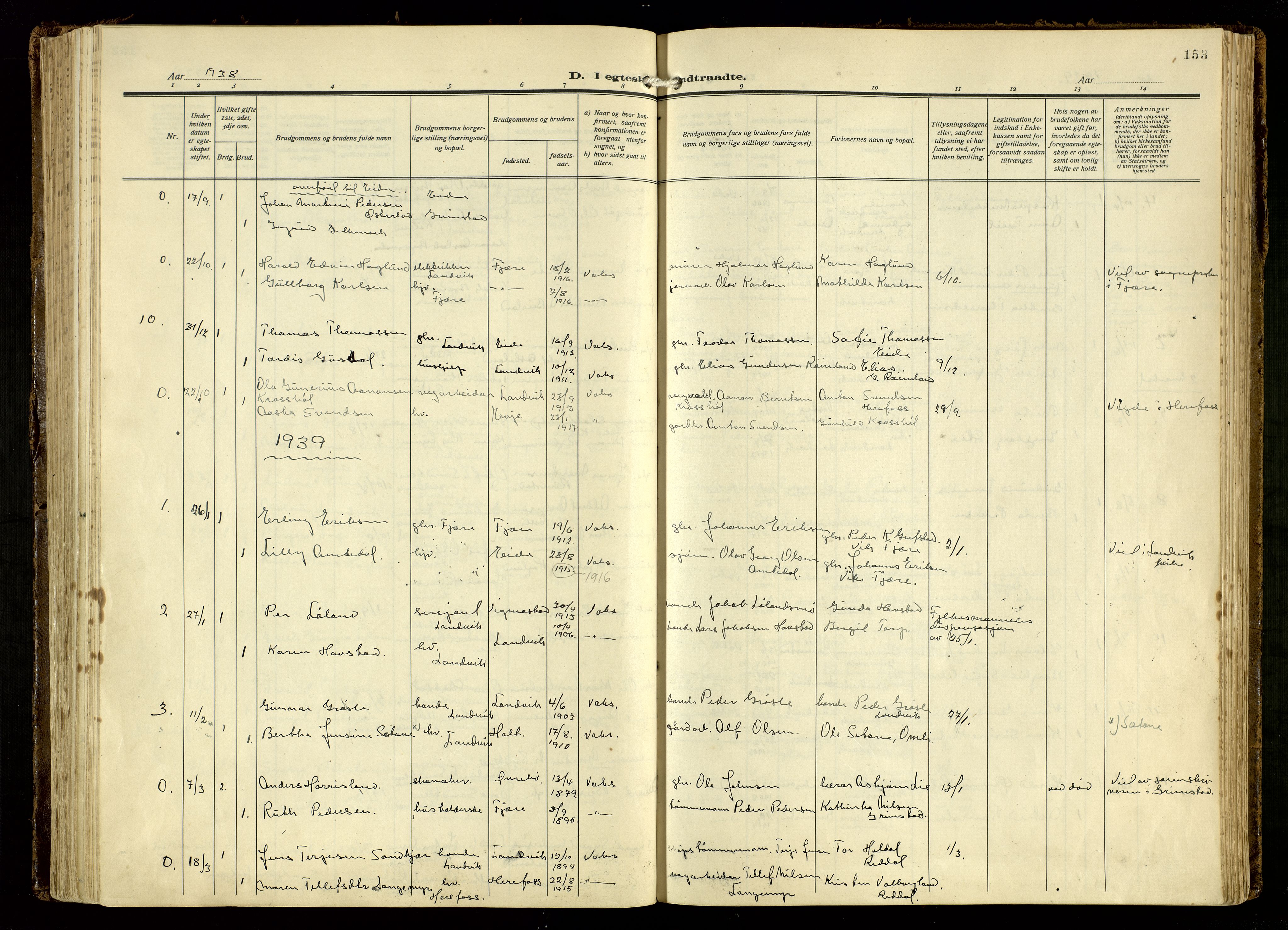 Hommedal sokneprestkontor, SAK/1111-0023/F/Fa/Fab/L0008: Parish register (official) no. A 8, 1925-1956, p. 153