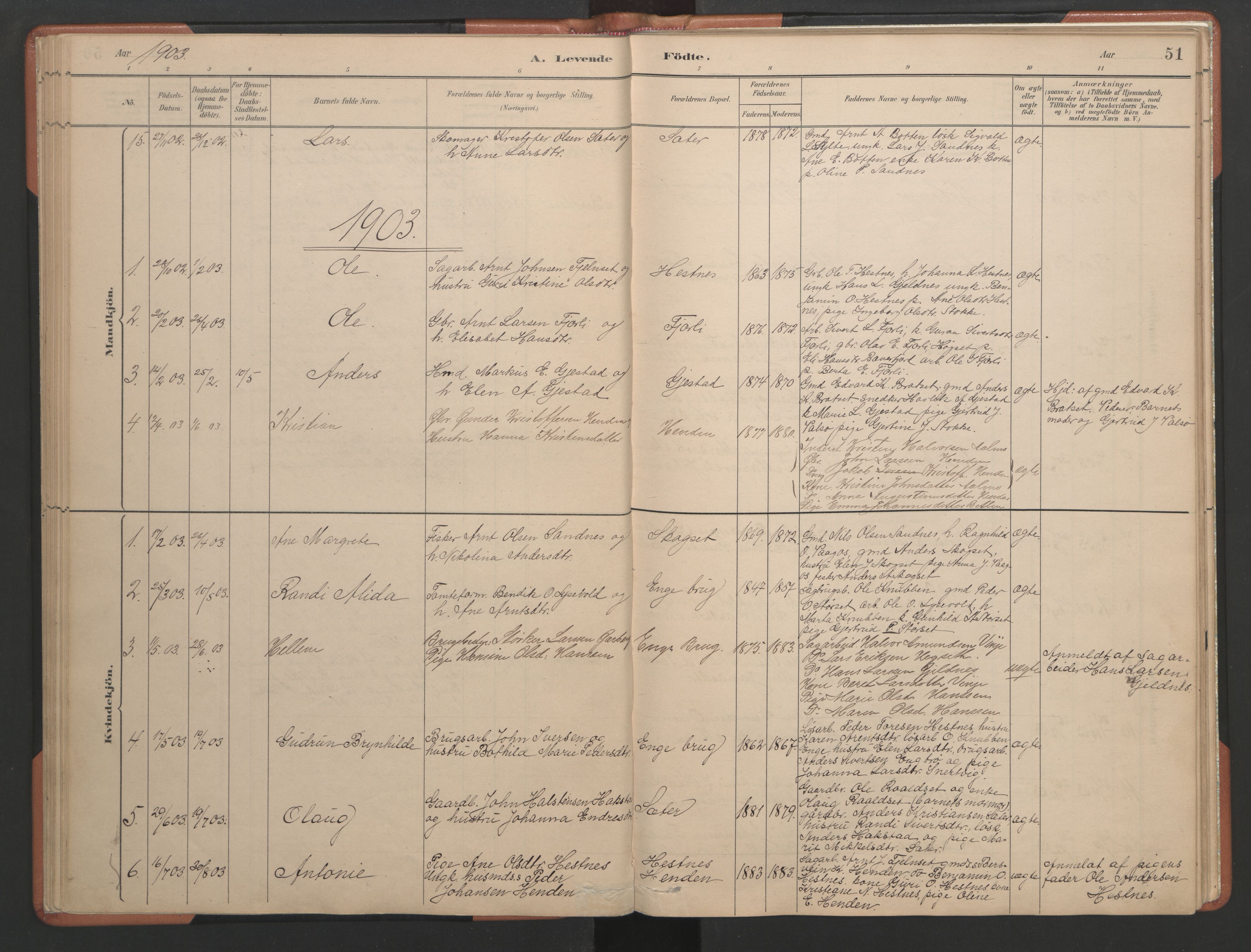 Ministerialprotokoller, klokkerbøker og fødselsregistre - Møre og Romsdal, AV/SAT-A-1454/580/L0926: Parish register (copy) no. 580C01, 1882-1903, p. 51