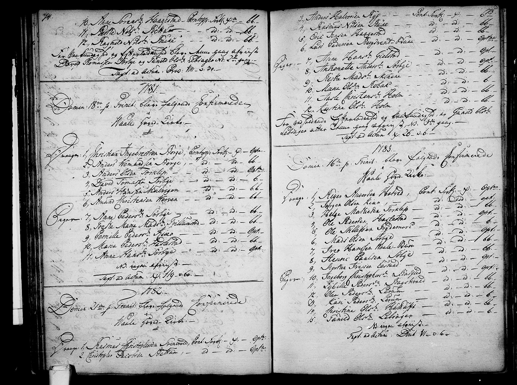 Våle kirkebøker, SAKO/A-334/F/Fa/L0005: Parish register (official) no. I 5, 1773-1808, p. 74-75