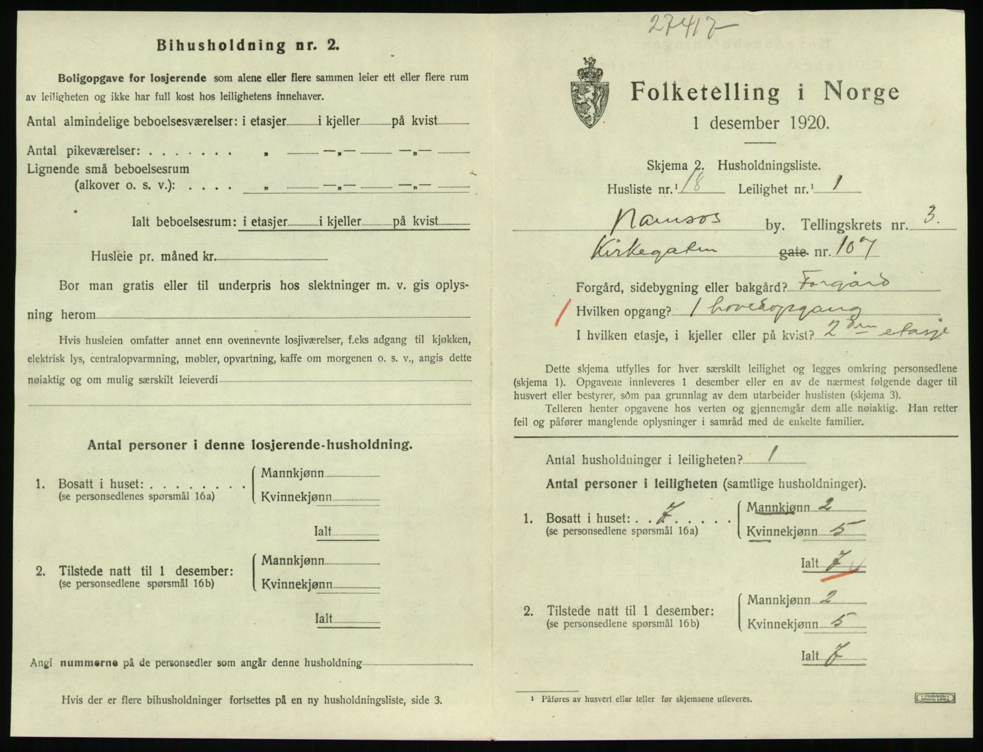 SAT, 1920 census for Namsos, 1920, p. 1189