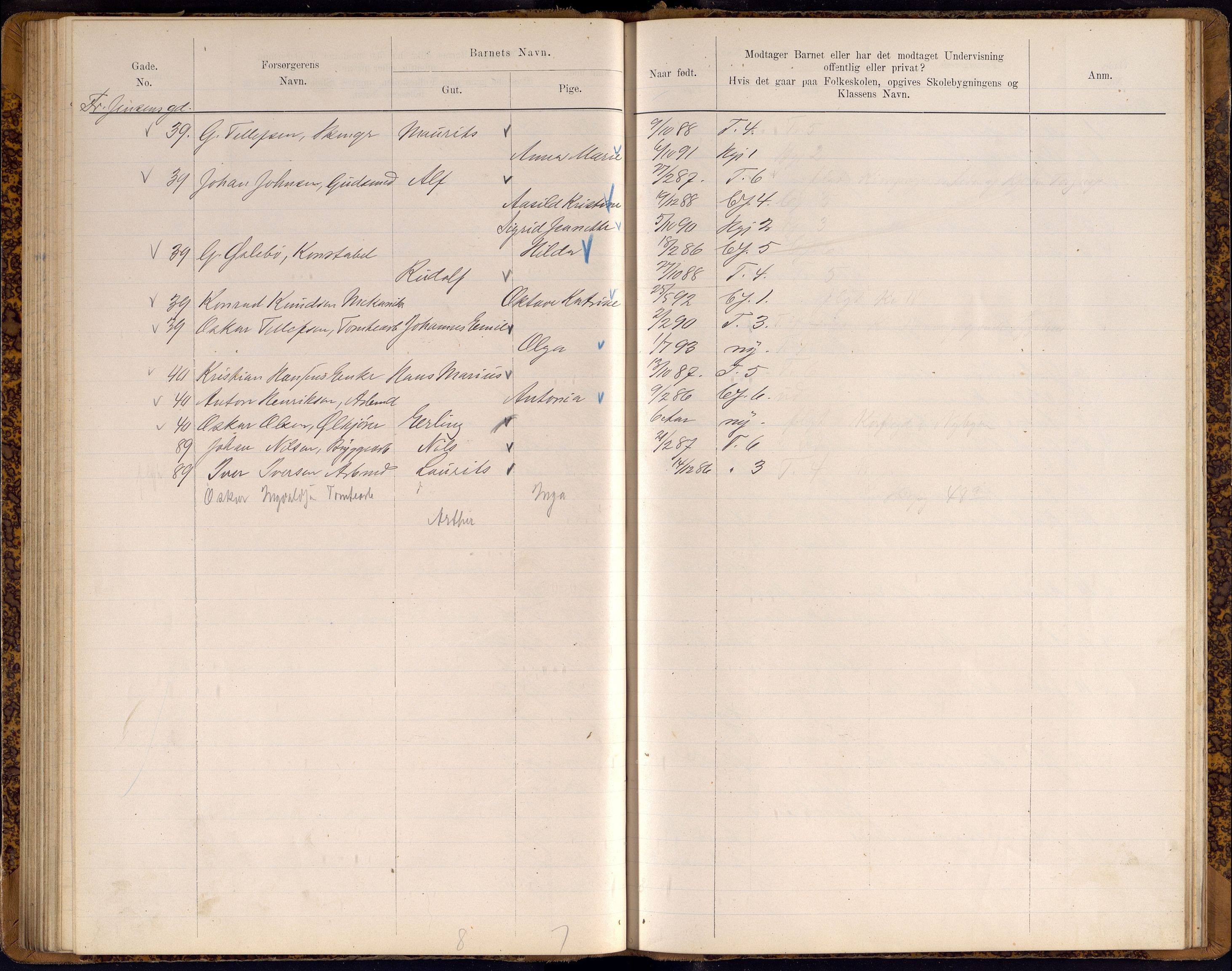 Kristiansand By - Skolekommisjonen/ -Styret, ARKSOR/1001KG510/J/Jb/L0009: Barnetelling, 1899