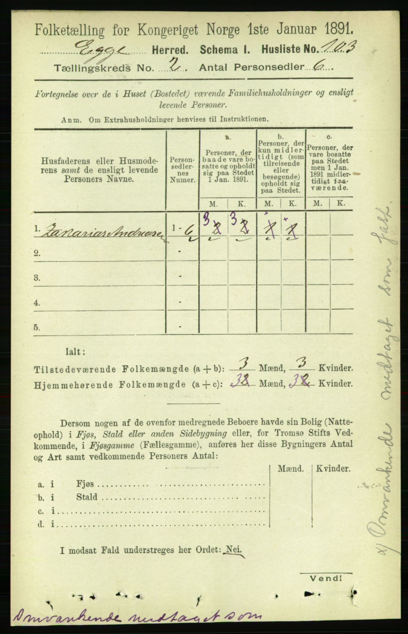 RA, 1891 census for 1733 Egge, 1891, p. 382