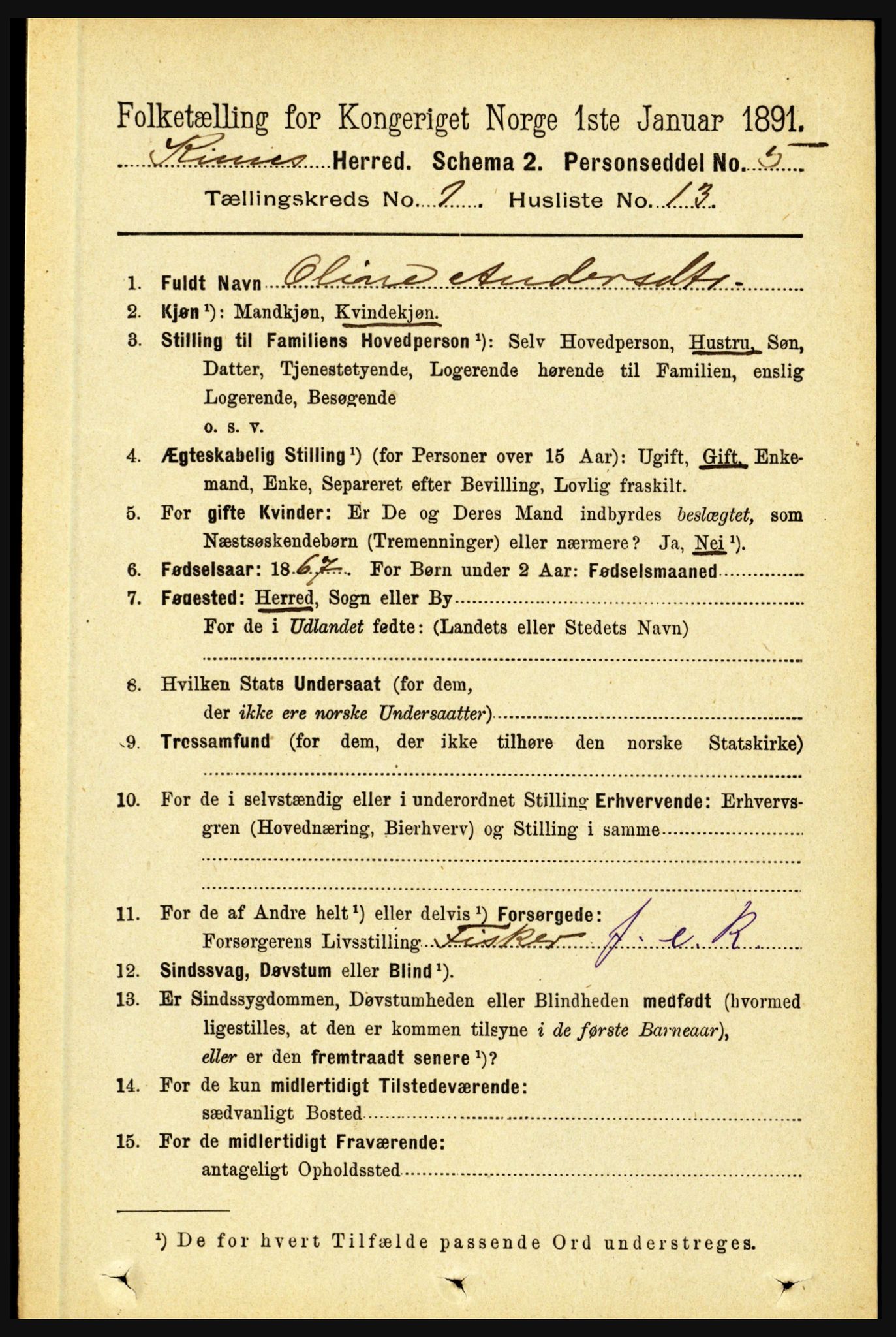 RA, 1891 census for 1437 Kinn, 1891, p. 178