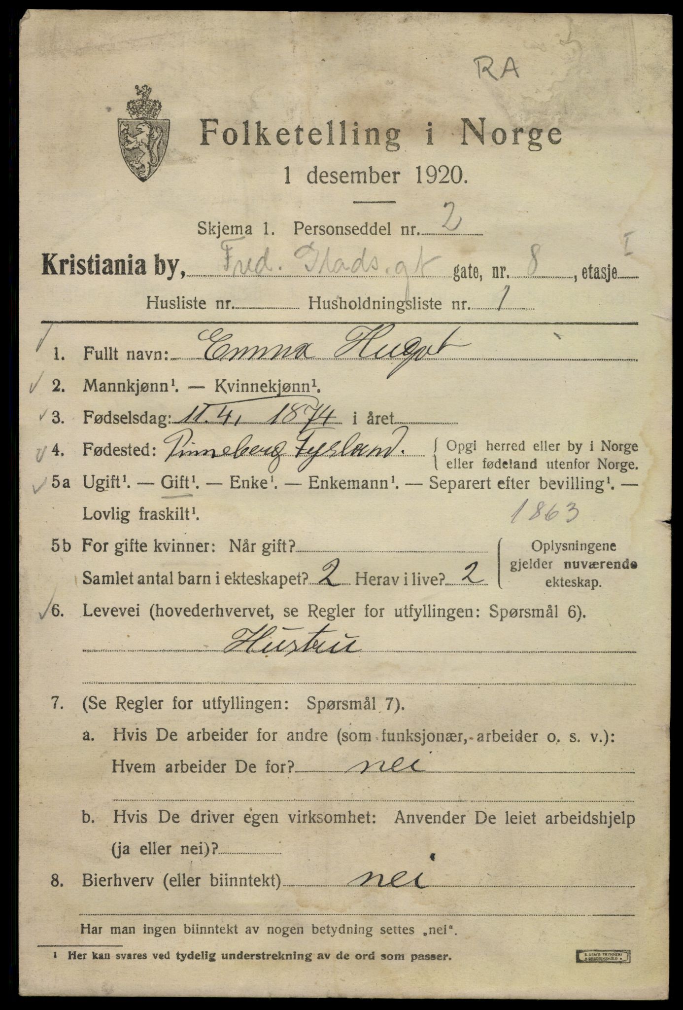 SAO, 1920 census for Kristiania, 1920, p. 237207