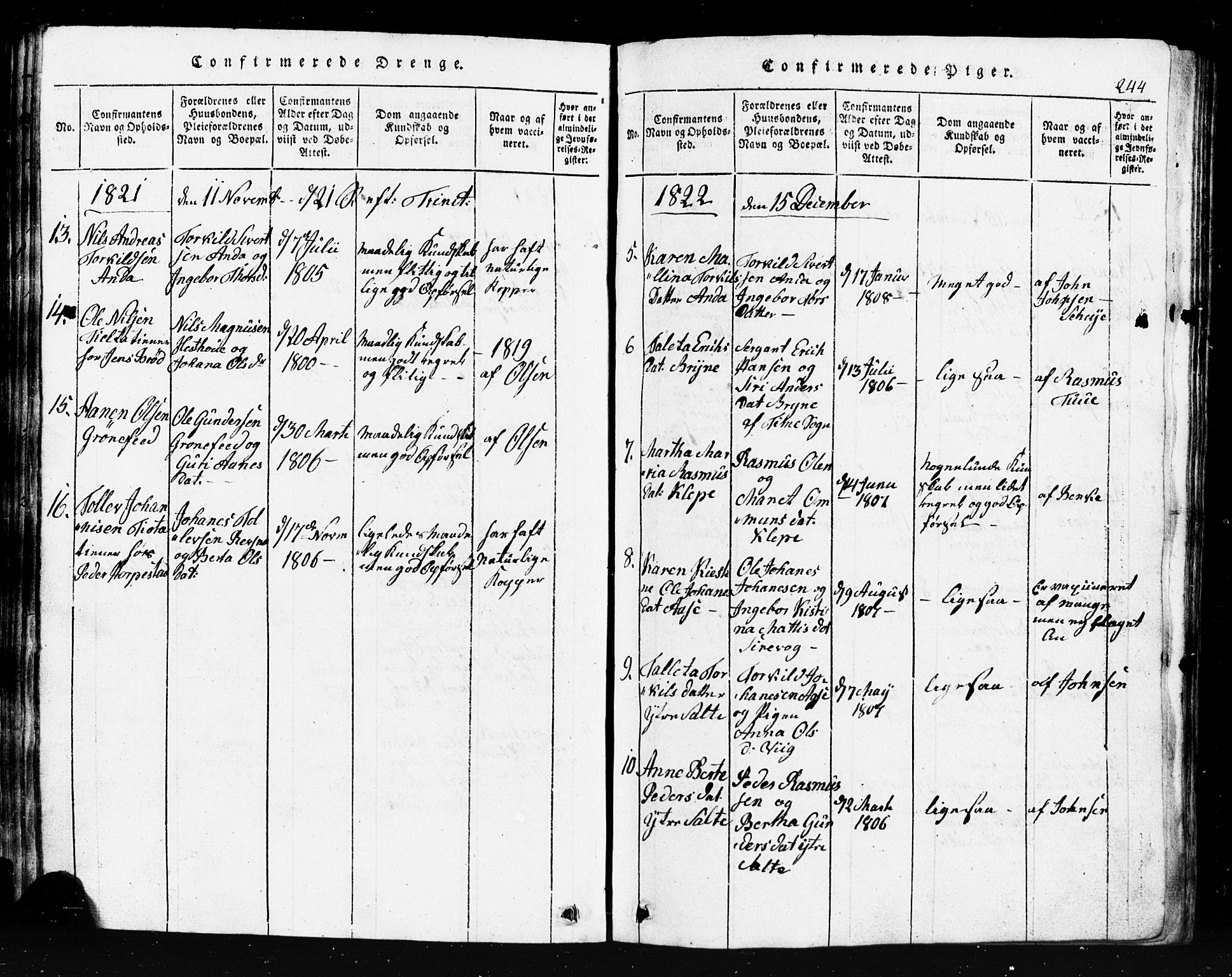 Klepp sokneprestkontor, SAST/A-101803/001/3/30BB/L0001: Parish register (copy) no.  B 1, 1816-1859, p. 244