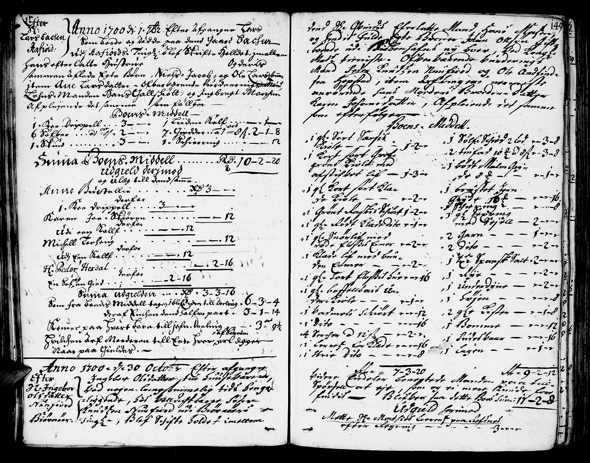 Fosen sorenskriveri, AV/SAT-A-1107/1/3/3A/L0003: Skifteprotokoll, 1696-1709, p. 149