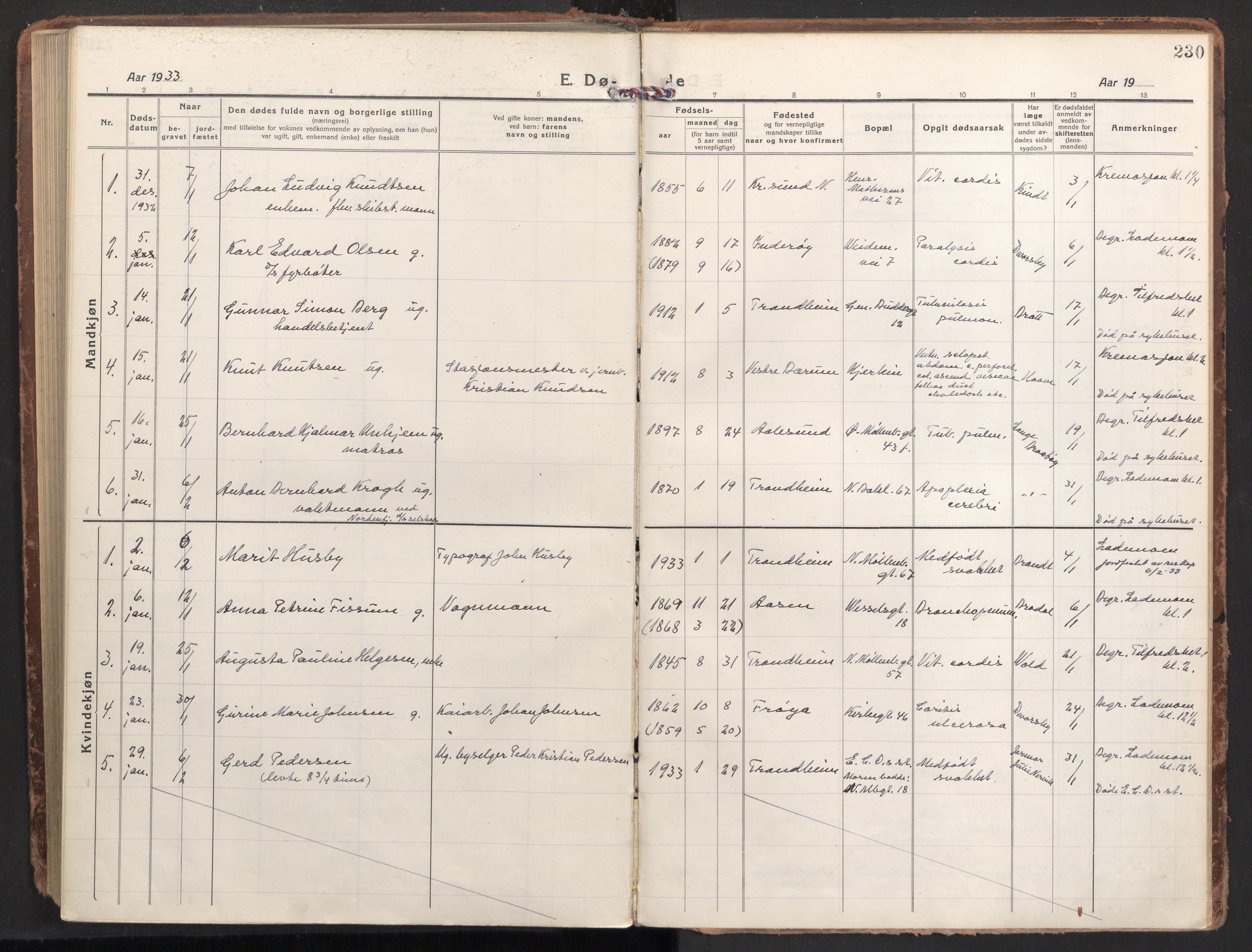 Ministerialprotokoller, klokkerbøker og fødselsregistre - Sør-Trøndelag, AV/SAT-A-1456/604/L0207: Parish register (official) no. 604A27, 1917-1933, p. 230