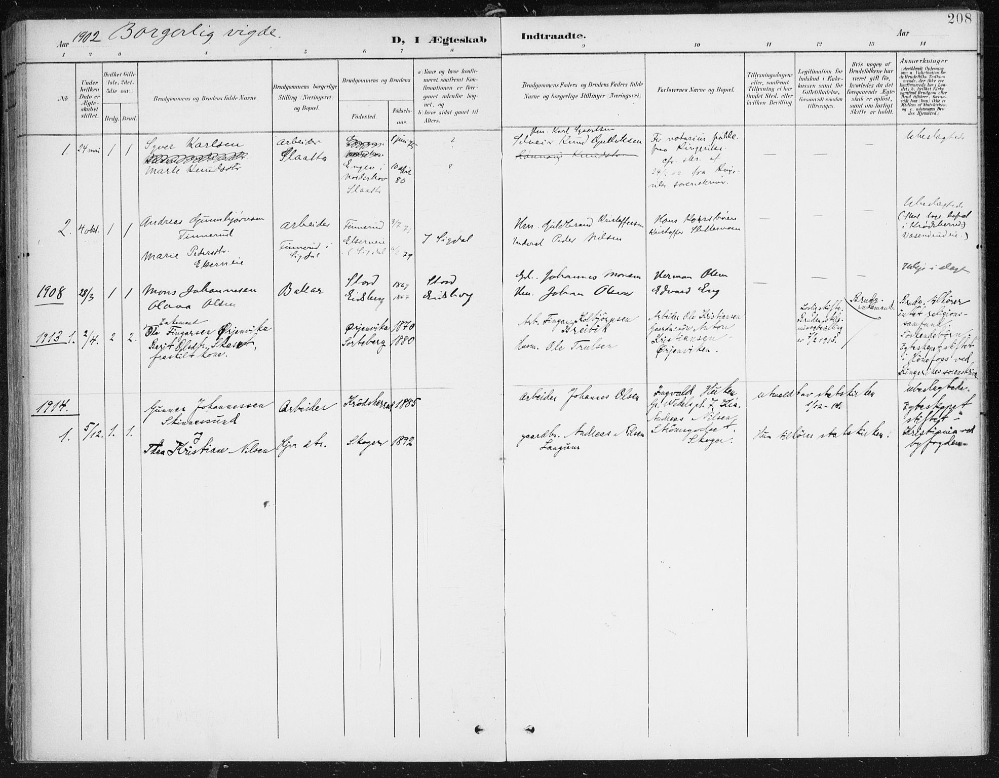 Krødsherad kirkebøker, SAKO/A-19/F/Fa/L0007: Parish register (official) no. 7, 1900-1915, p. 208