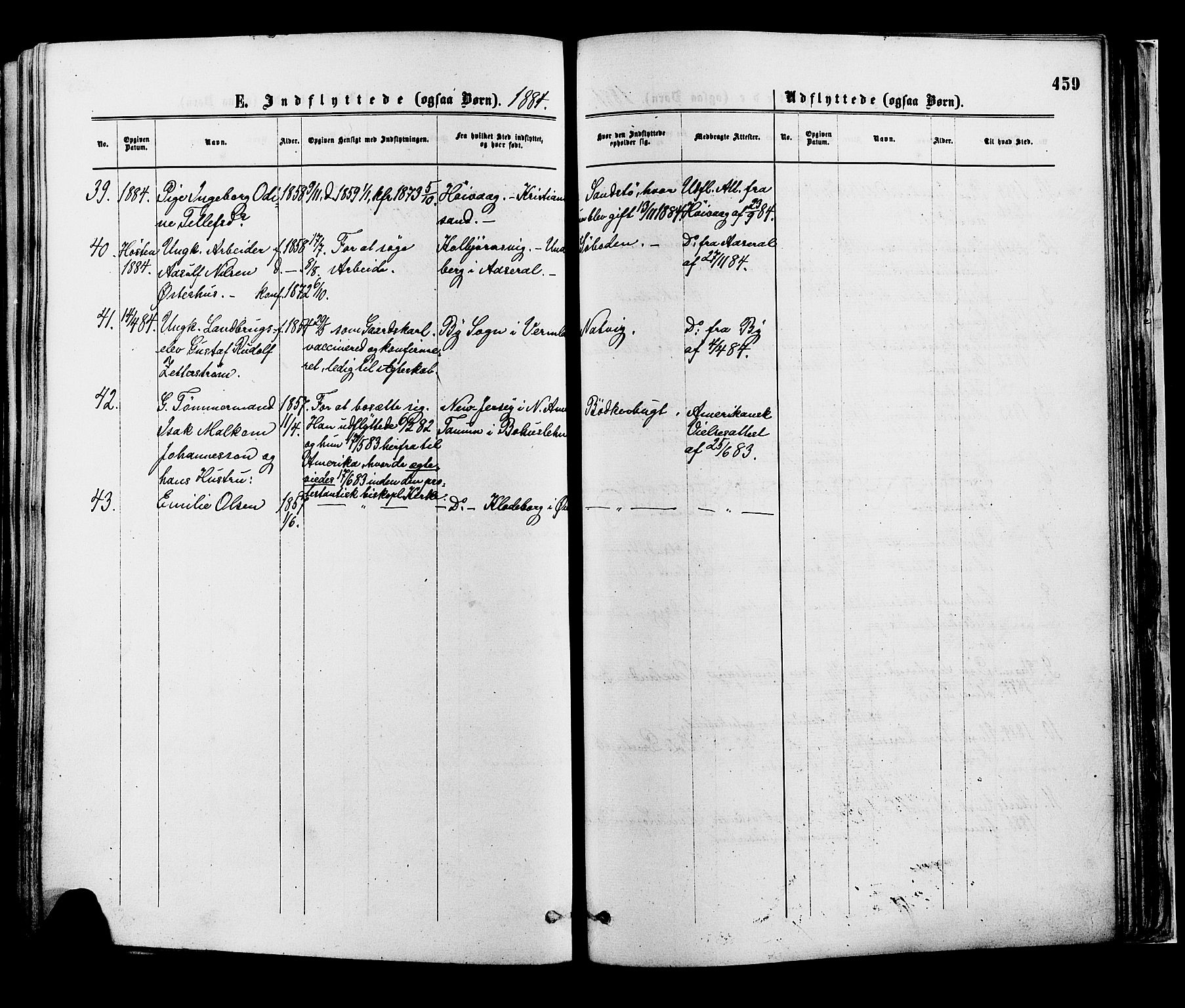Øyestad sokneprestkontor, SAK/1111-0049/F/Fa/L0016: Parish register (official) no. A 16, 1874-1886, p. 459