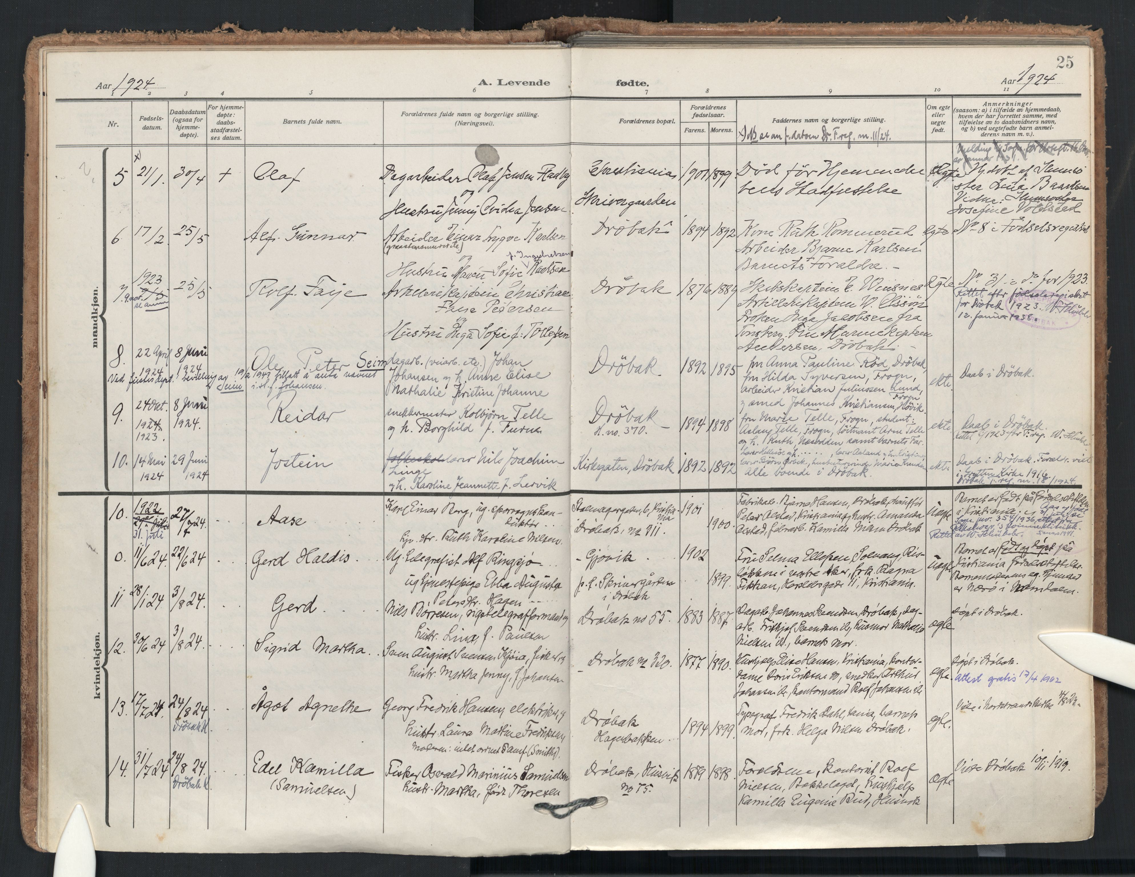 Drøbak prestekontor Kirkebøker, AV/SAO-A-10142a/F/Fb/L0004: Parish register (official) no. II 4, 1918-1933, p. 25