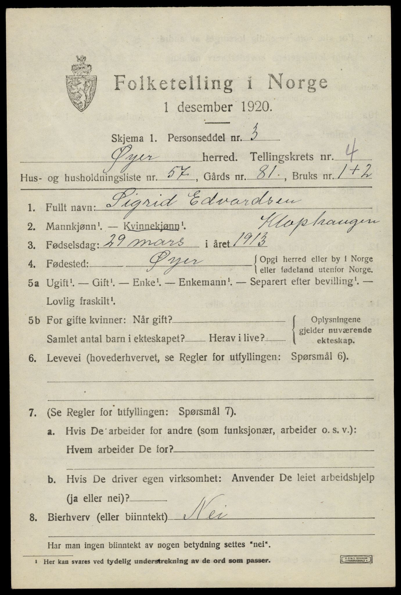 SAH, 1920 census for Øyer, 1920, p. 4463