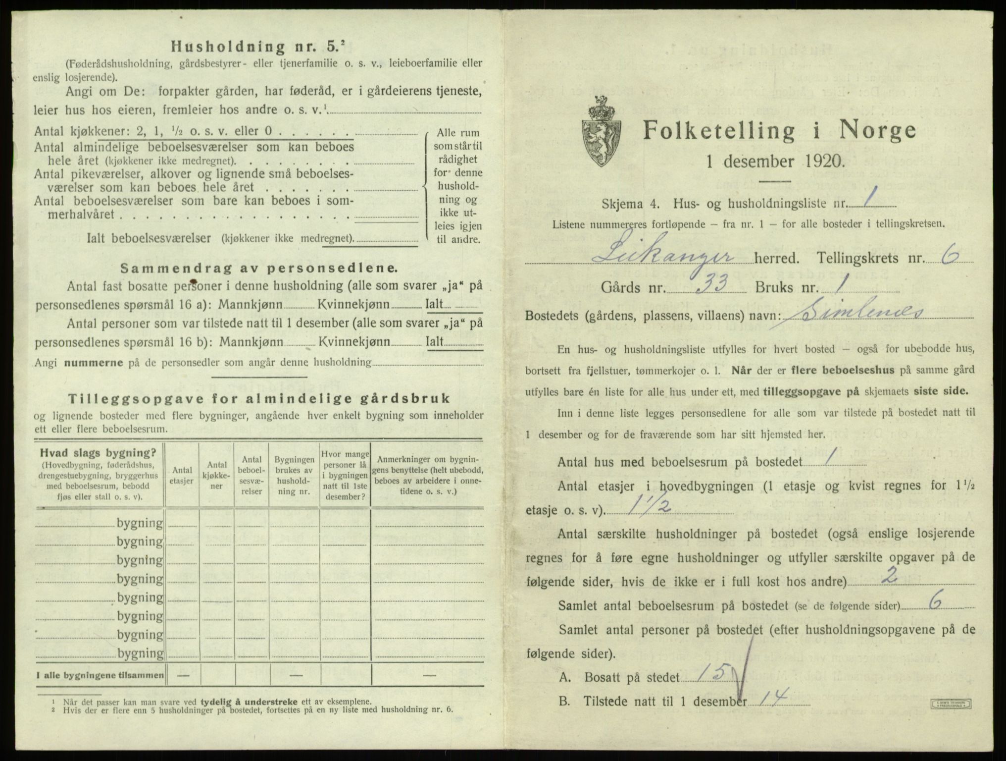 SAB, 1920 census for Leikanger, 1920, p. 559