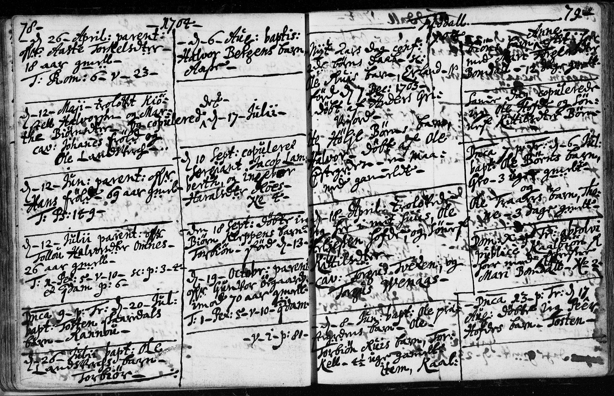 Hjartdal kirkebøker, AV/SAKO-A-270/F/Fa/L0001: Parish register (official) no. I 1, 1685-1714, p. 78-79