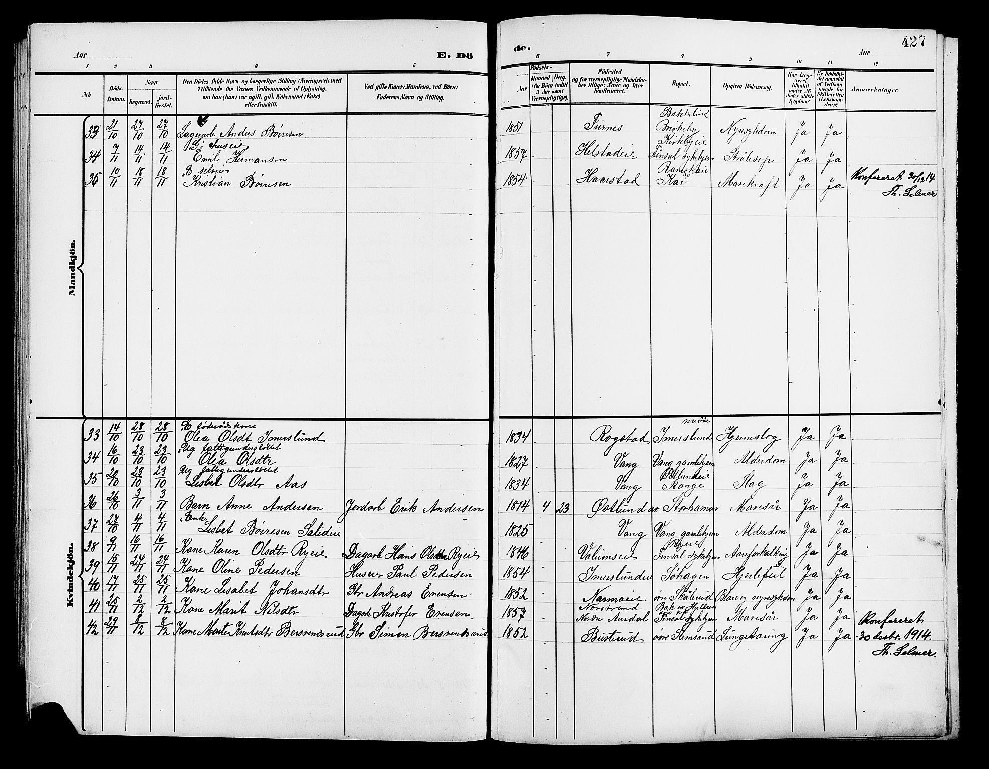Vang prestekontor, Hedmark, SAH/PREST-008/H/Ha/Hab/L0014: Parish register (copy) no. 14, 1896-1914, p. 427
