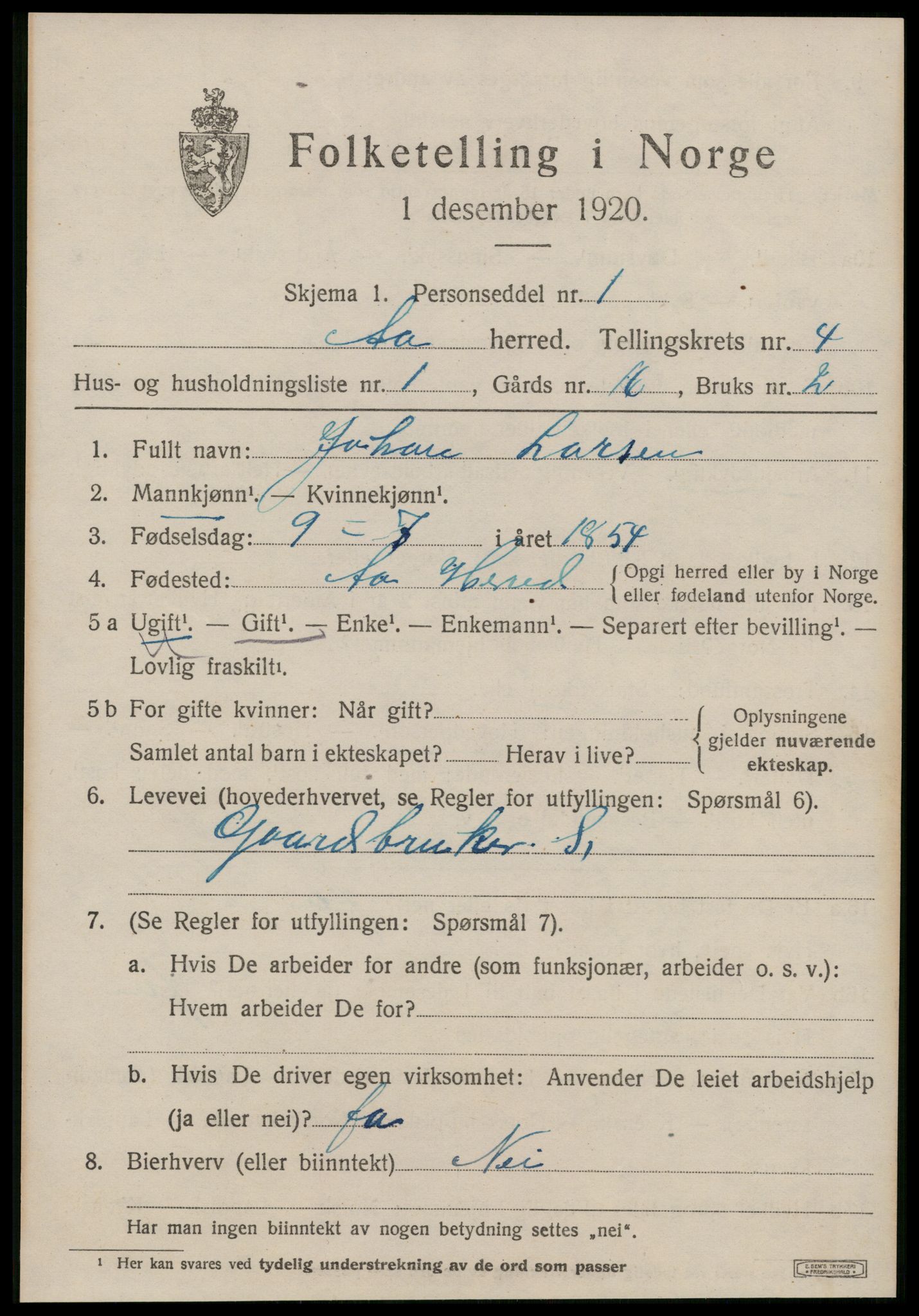 SAT, 1920 census for Å, 1920, p. 2072