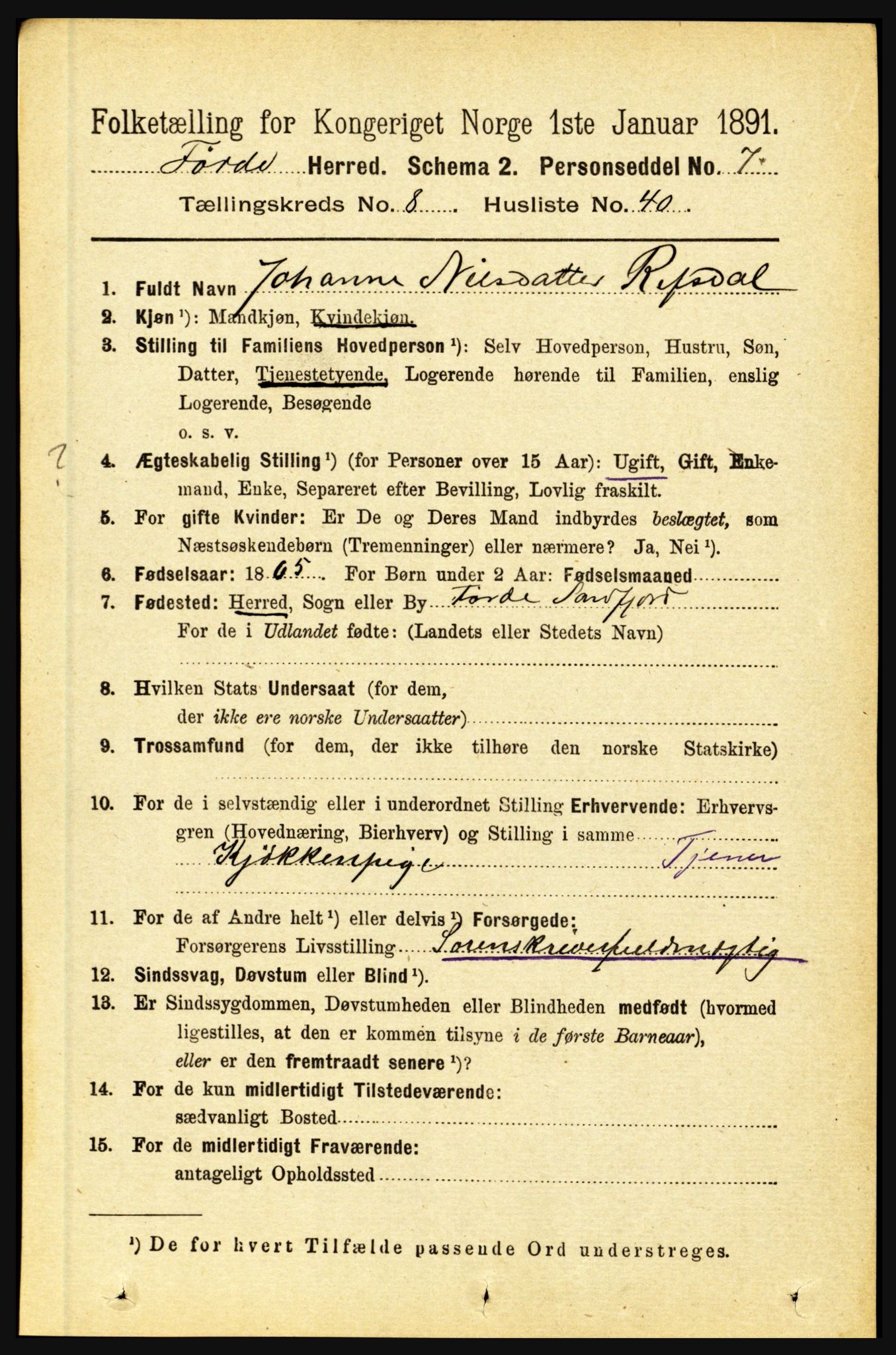 RA, 1891 census for 1432 Førde, 1891, p. 3101