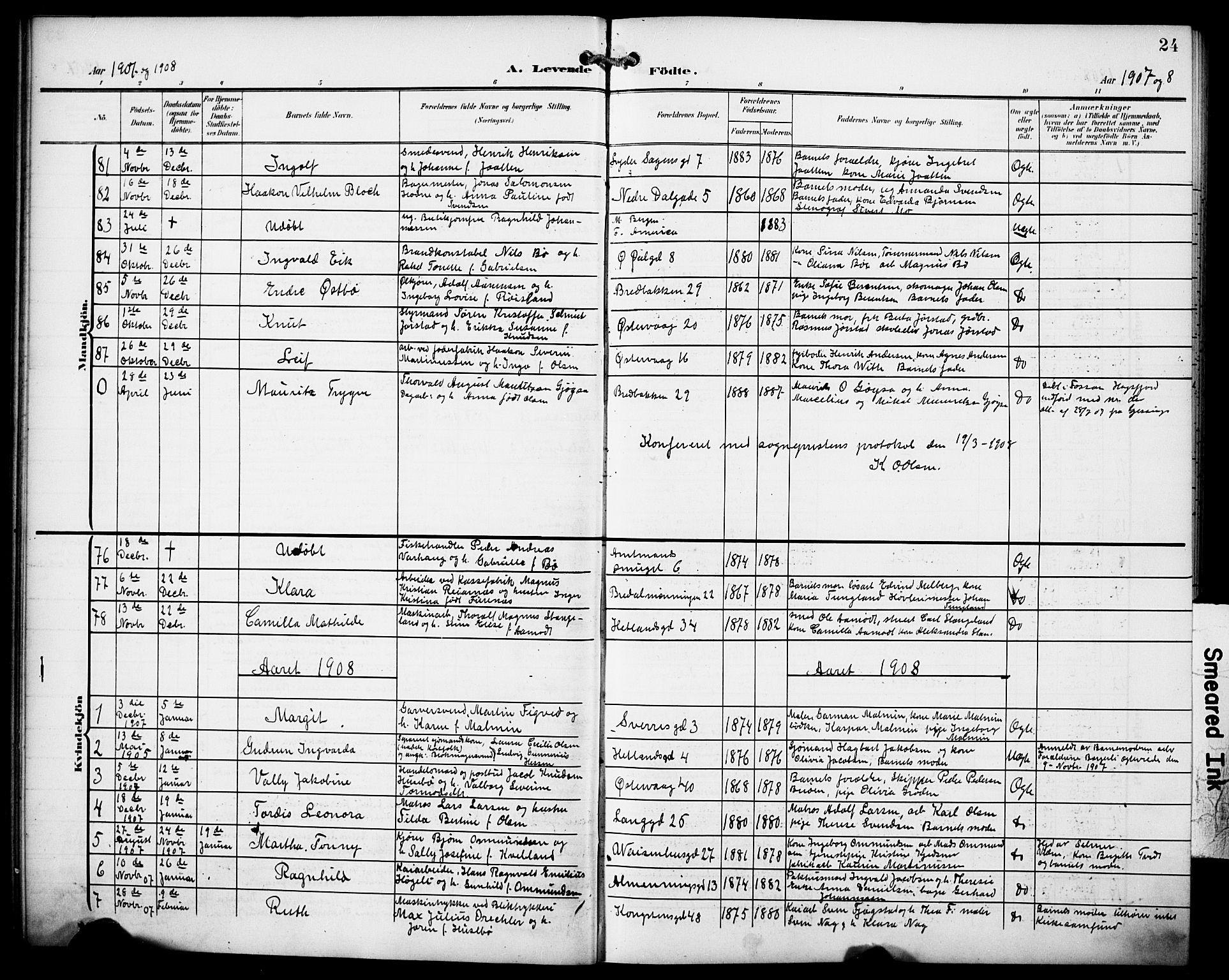 St. Petri sokneprestkontor, SAST/A-101813/001/30/30BB/L0010: Parish register (copy) no. B 10, 1905-1917, p. 24
