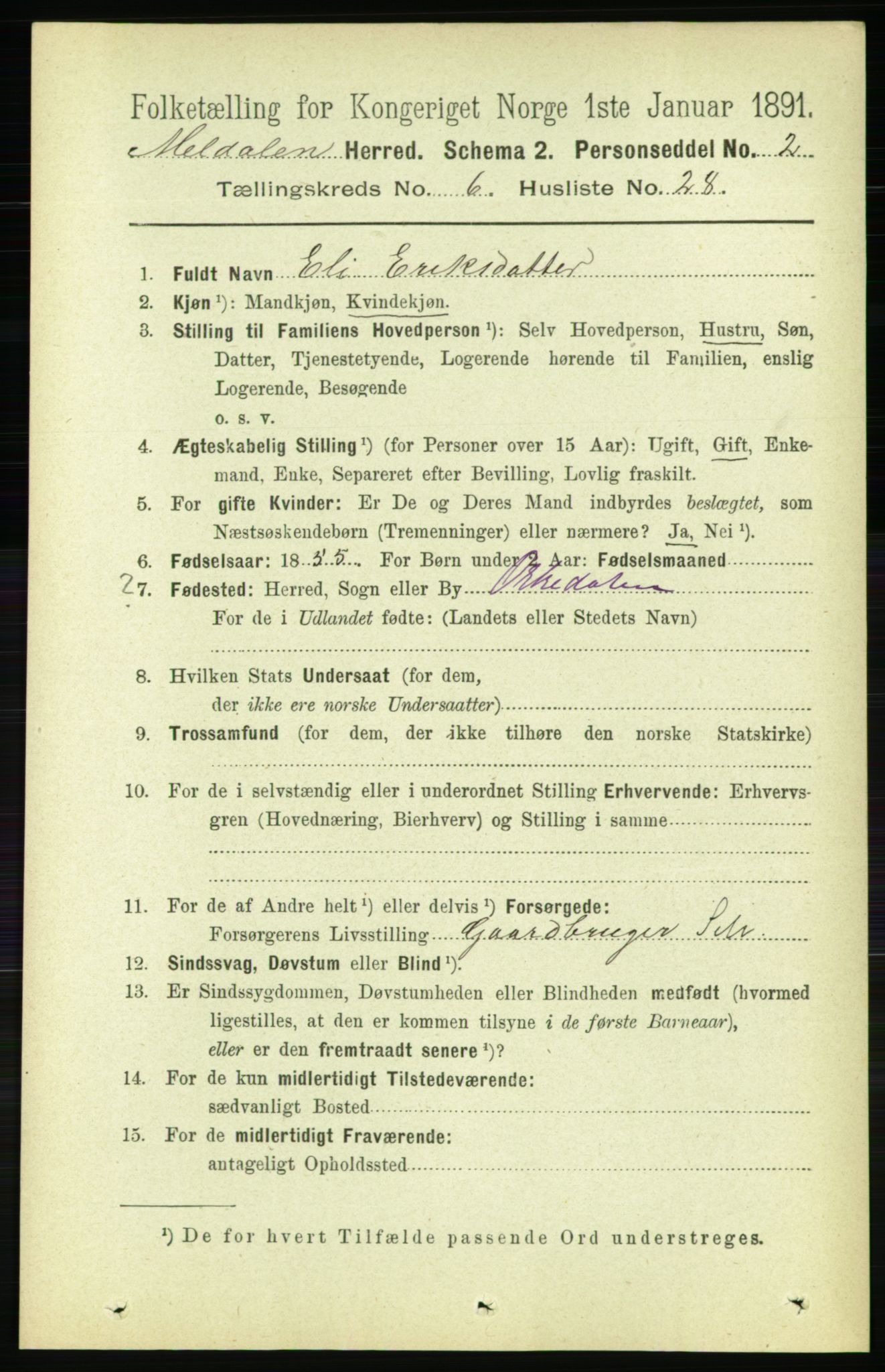 RA, 1891 census for 1636 Meldal, 1891, p. 3034