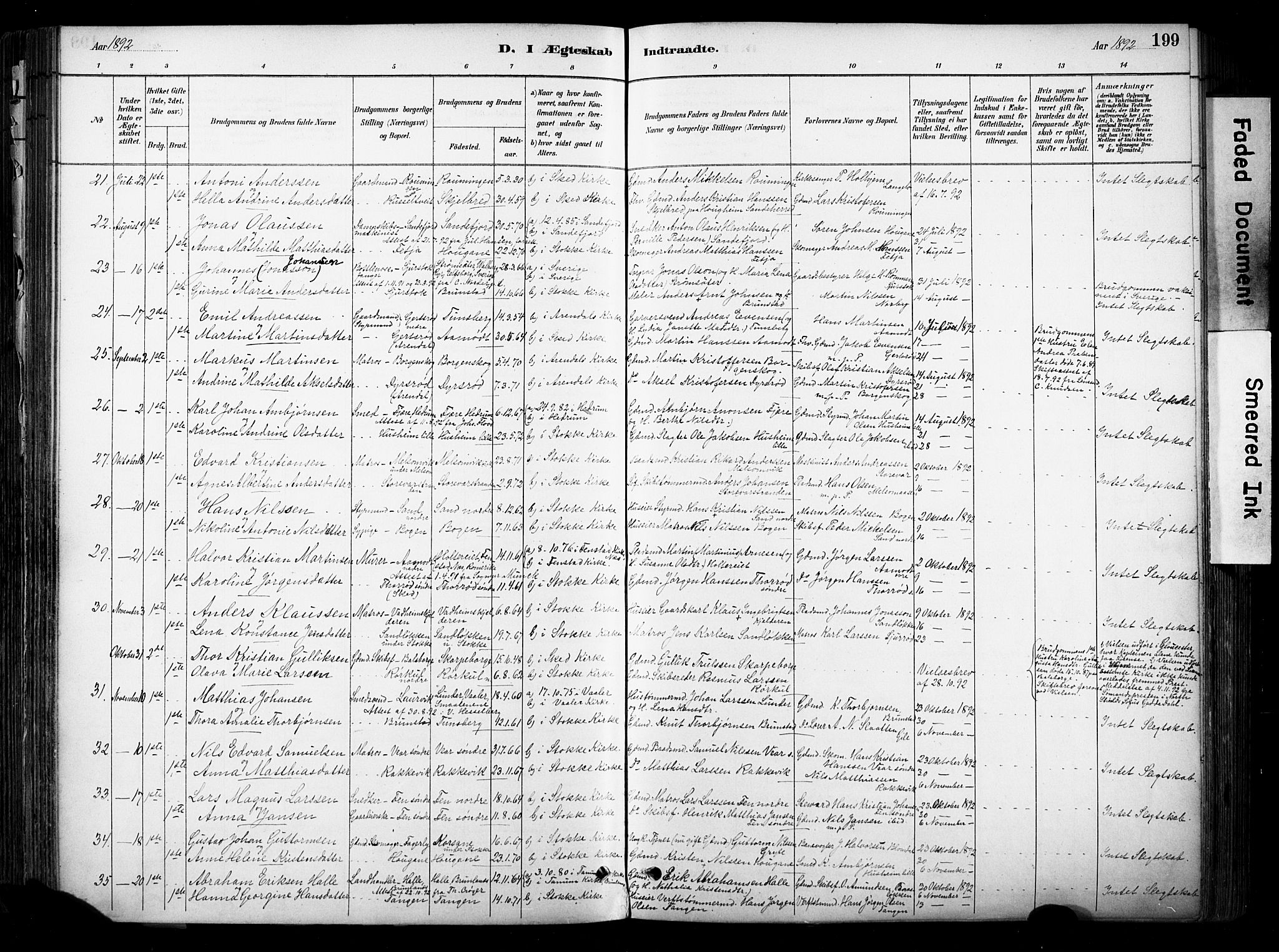 Stokke kirkebøker, SAKO/A-320/F/Fa/L0010: Parish register (official) no. I 10, 1884-1903, p. 199