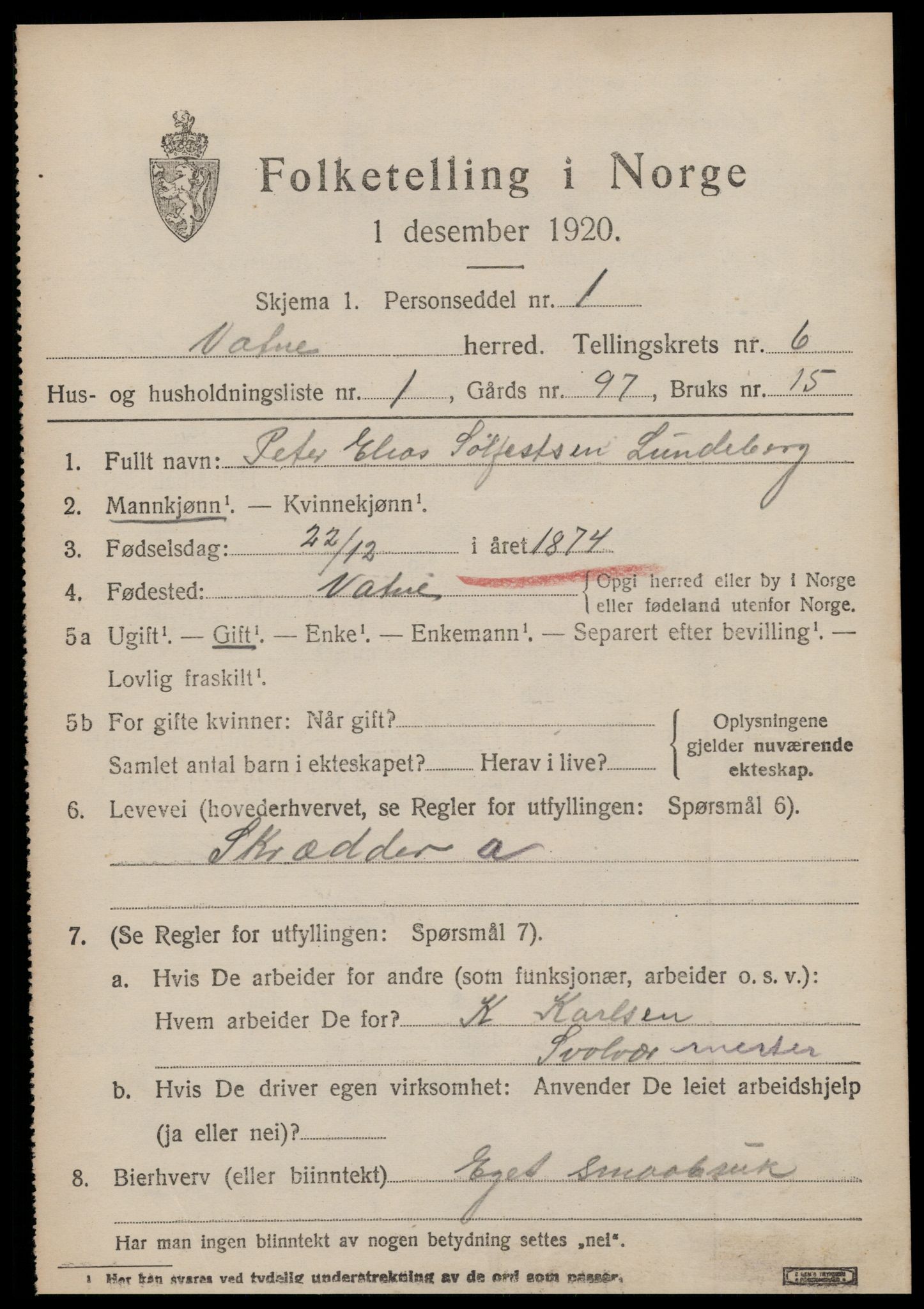 SAT, 1920 census for Vatne, 1920, p. 2692