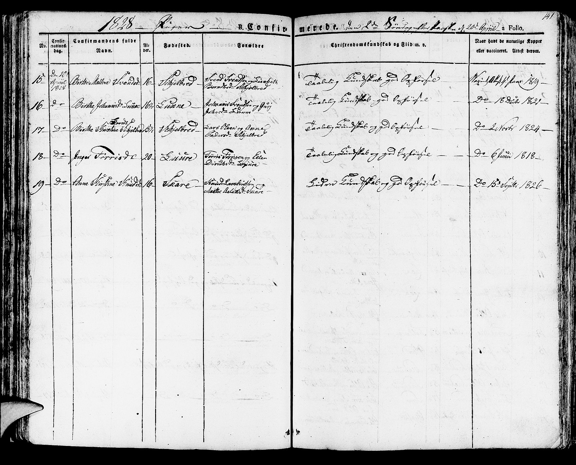 Høyland sokneprestkontor, SAST/A-101799/001/30BA/L0007: Parish register (official) no. A 7 /1, 1825-1841, p. 141