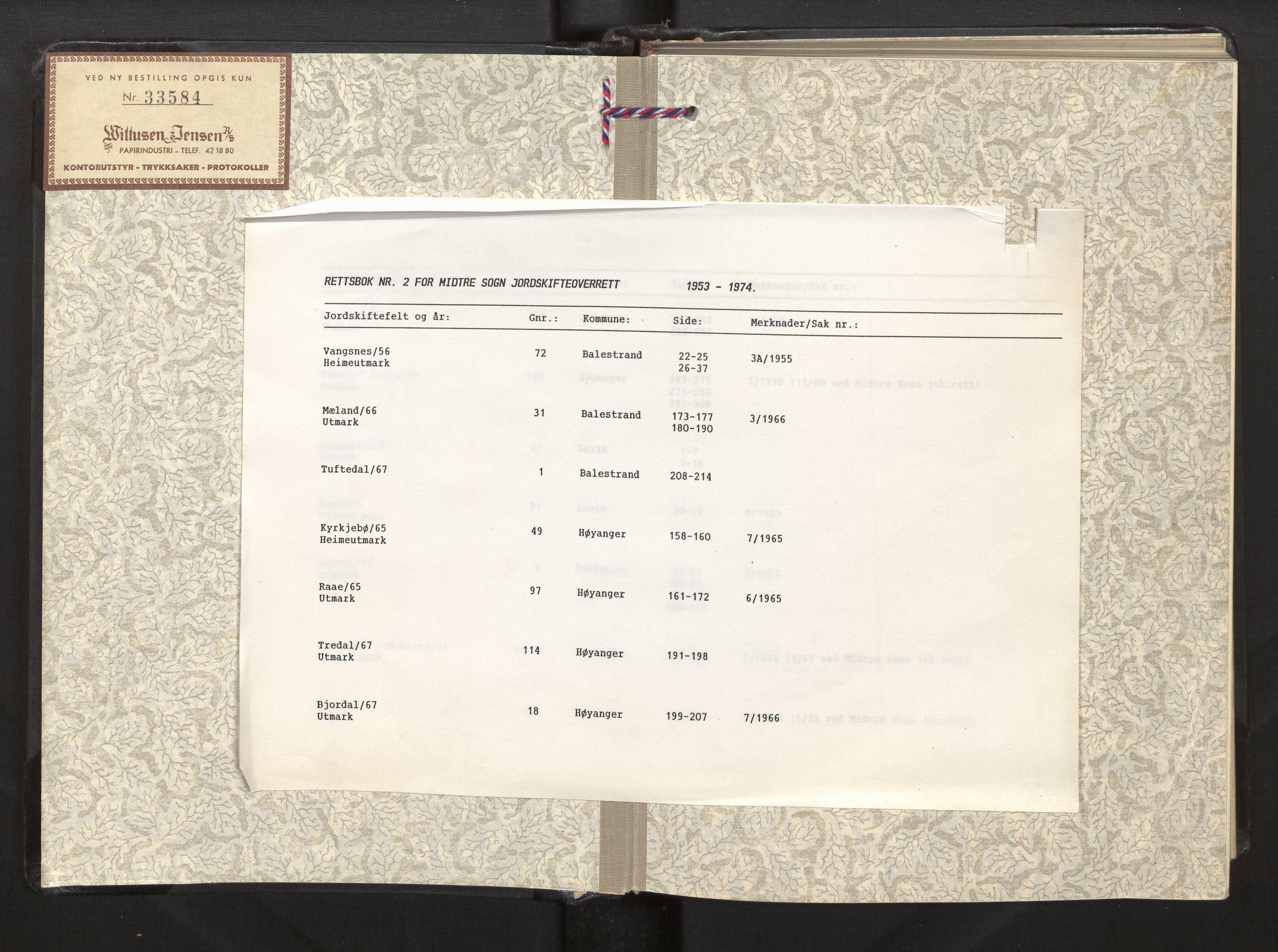 Overdommaren i Sogn og Fjordane jordskiftedøme, SAB/A-5701/A/L0002: Overrettsprotokoll, 1953-1974