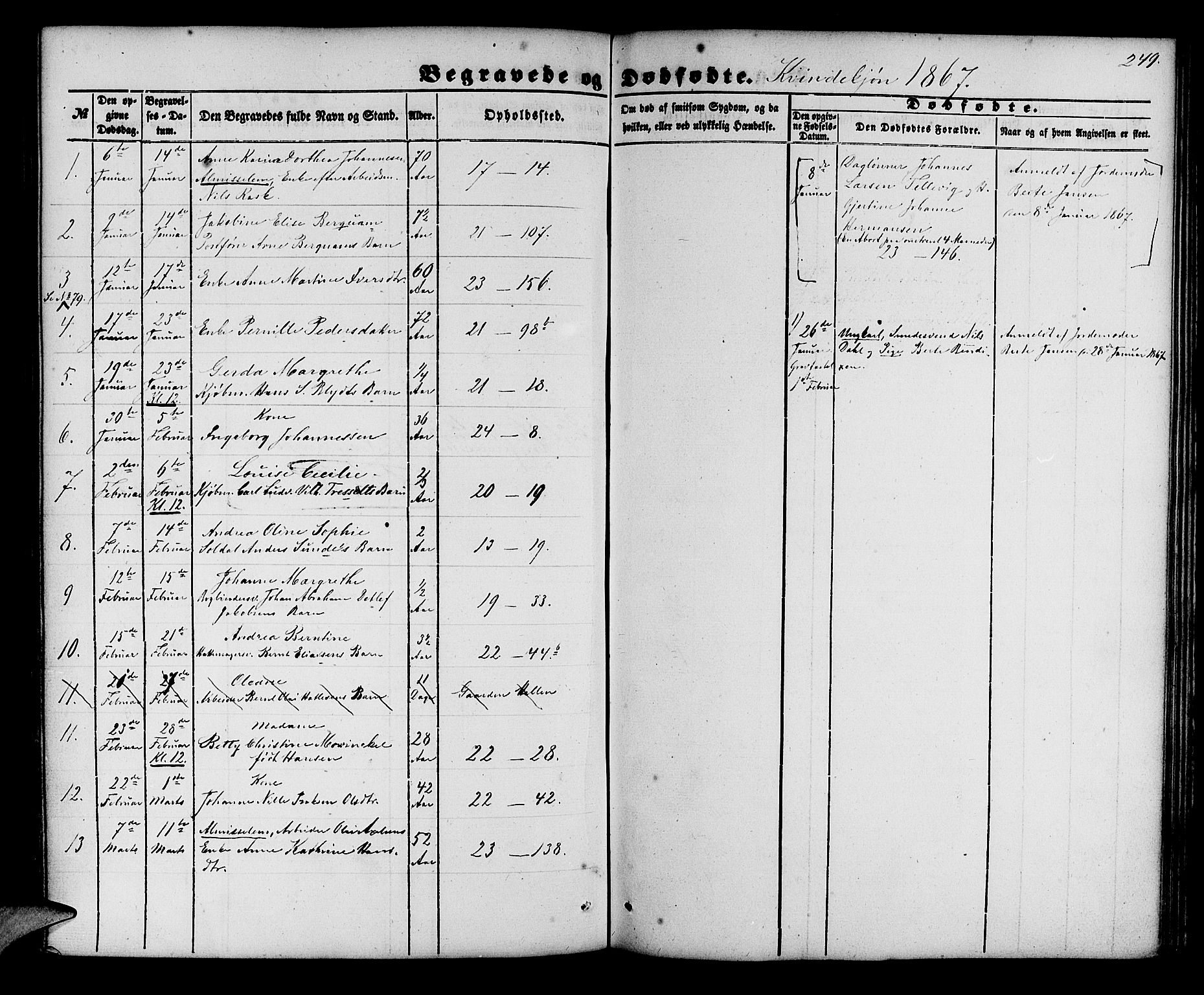 Korskirken sokneprestembete, SAB/A-76101/H/Hab: Parish register (copy) no. E 2, 1851-1871, p. 249