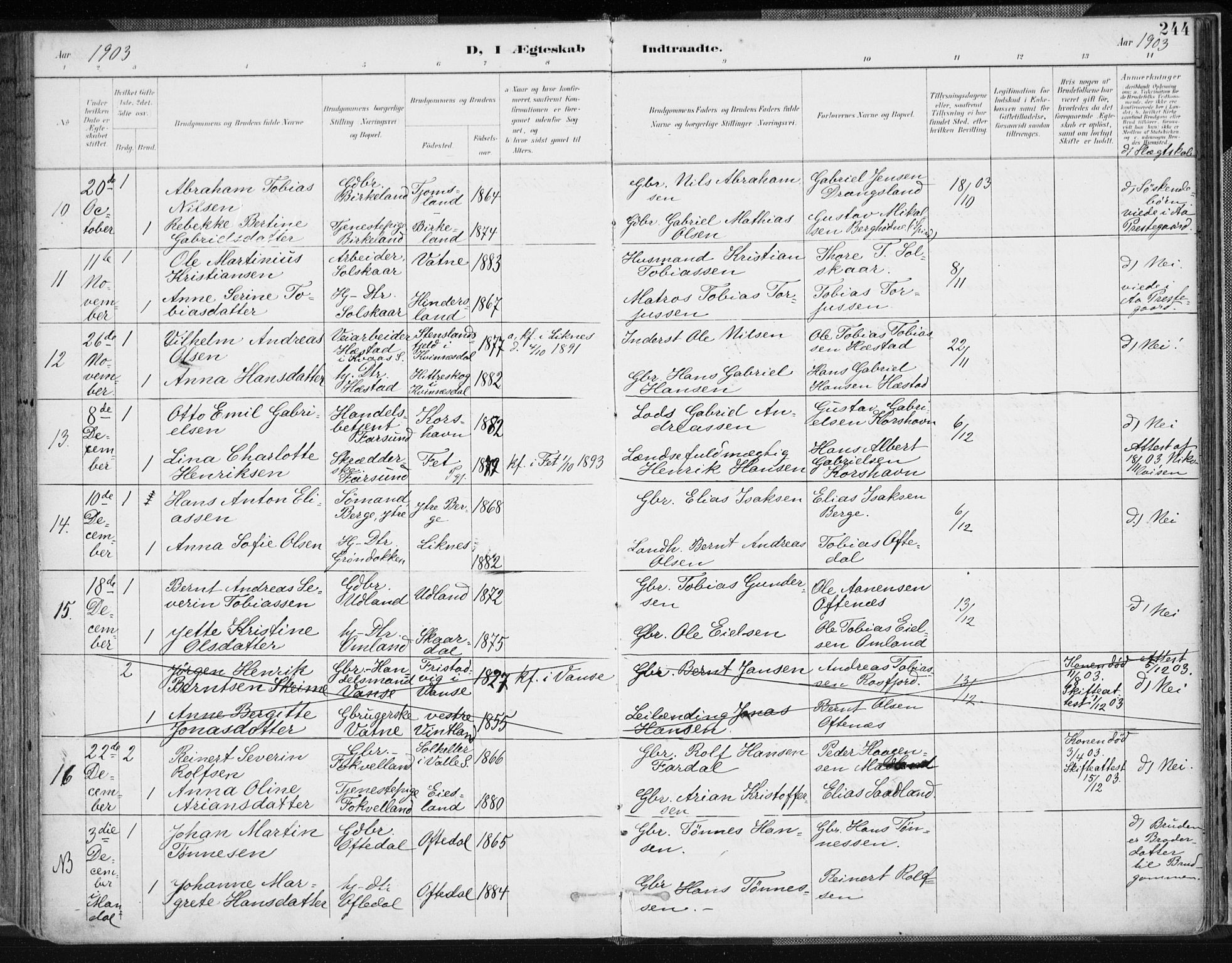 Lyngdal sokneprestkontor, AV/SAK-1111-0029/F/Fa/Fac/L0012: Parish register (official) no. A 12, 1894-1918, p. 244