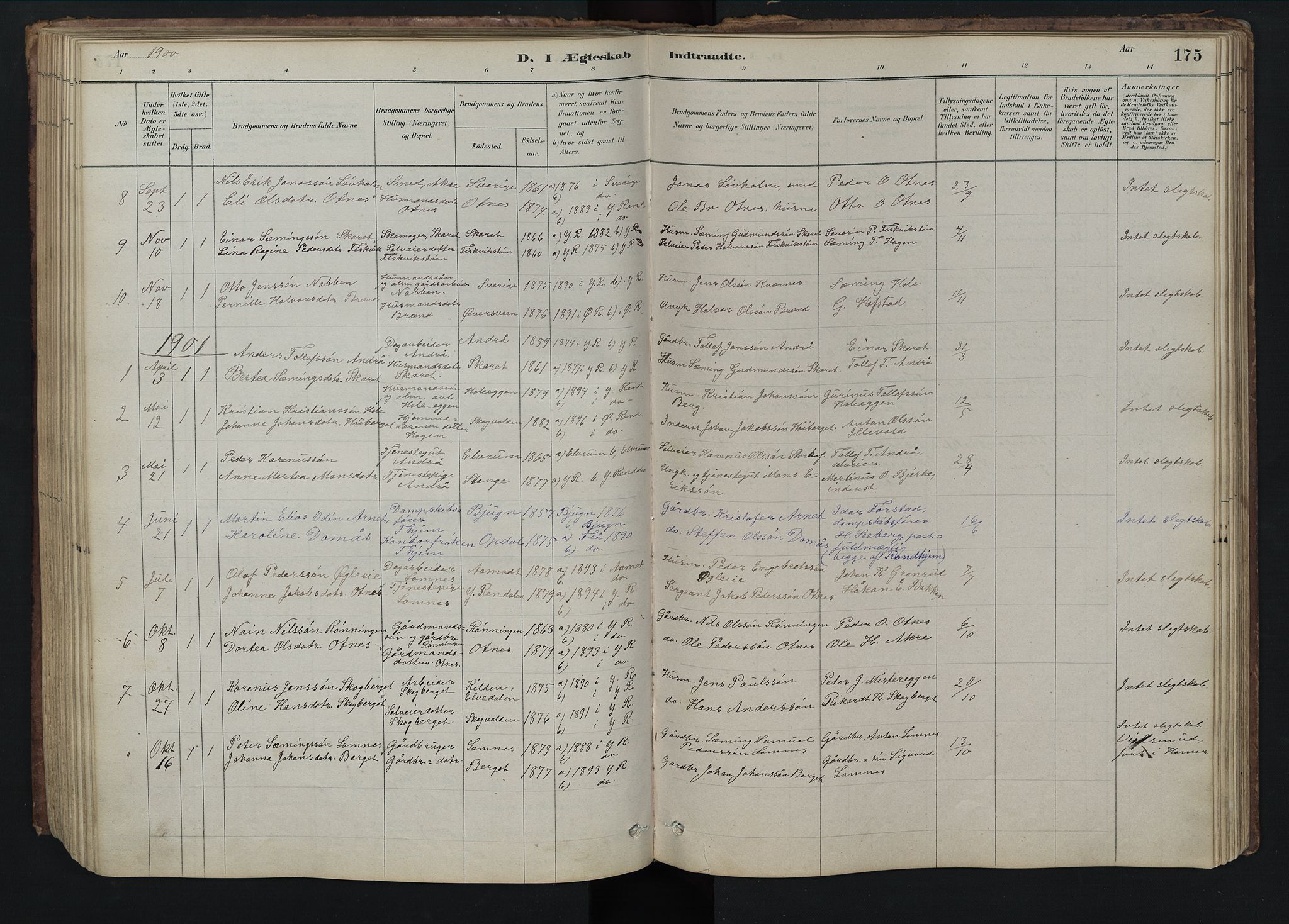 Rendalen prestekontor, SAH/PREST-054/H/Ha/Hab/L0009: Parish register (copy) no. 9, 1879-1902, p. 175