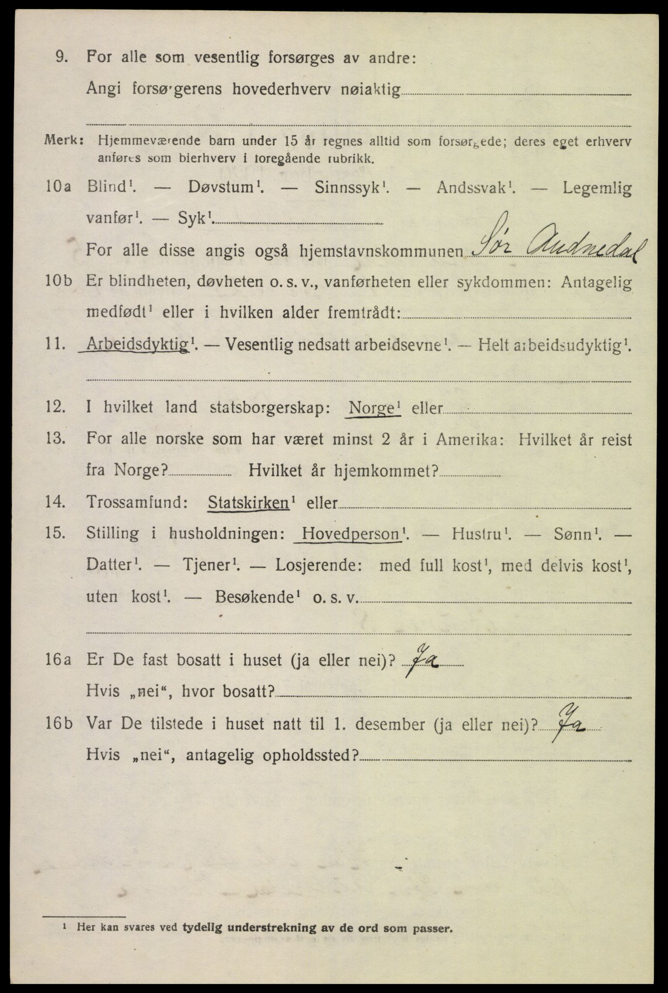 SAK, 1920 census for Sør-Audnedal, 1920, p. 2490