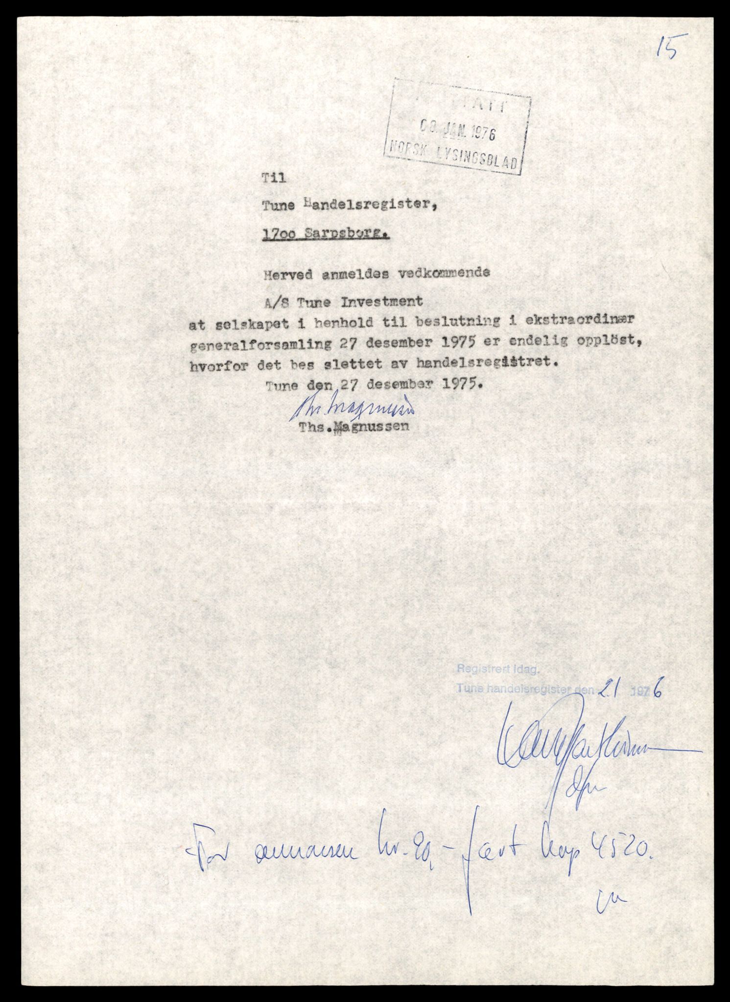Tune sorenskriveri, AV/SAT-A-10470/K/Ke/Kea/L0020: Enkeltmannsforetak, aksjeselskap og andelslag, Tu - Ø, 1944-1984, p. 3