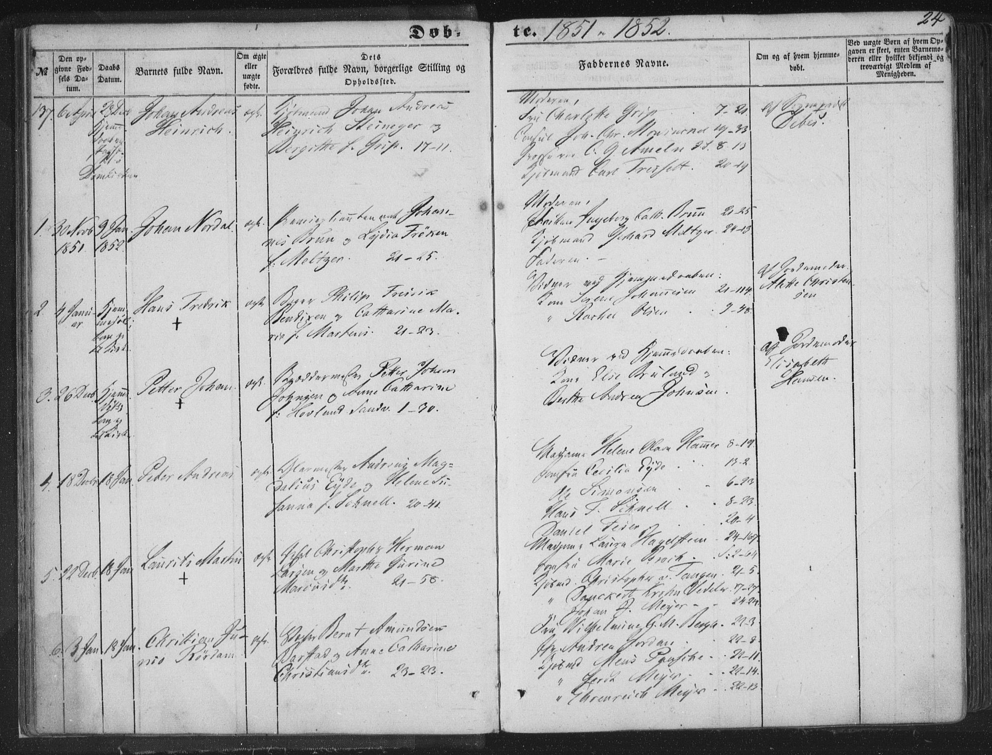 Korskirken sokneprestembete, AV/SAB-A-76101/H/Haa/L0017: Parish register (official) no. B 3, 1851-1857, p. 24