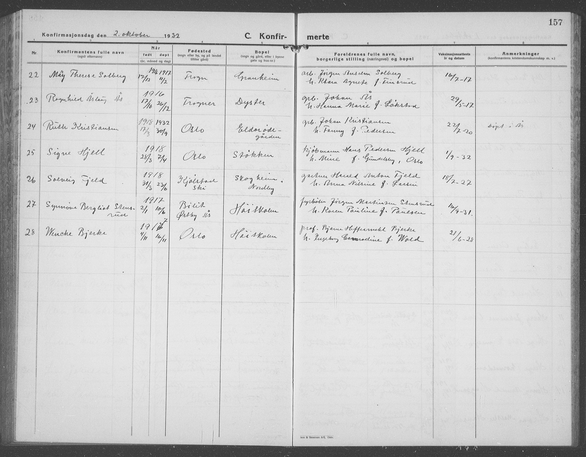 Ås prestekontor Kirkebøker, AV/SAO-A-10894/G/Ga/L0006: Parish register (copy) no. I 6, 1925-1940, p. 157
