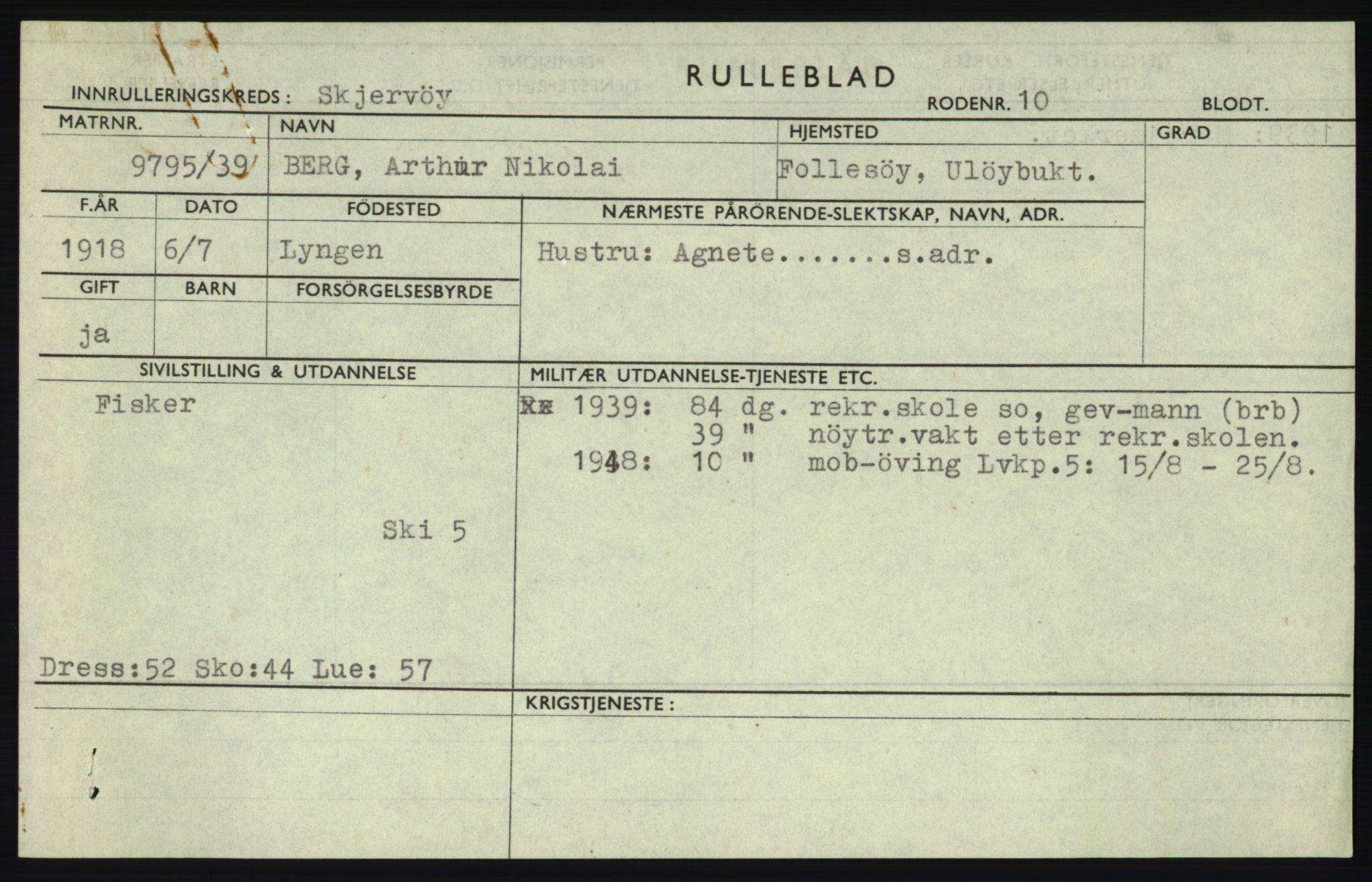 Forsvaret, Troms infanteriregiment nr. 16, AV/RA-RAFA-3146/P/Pa/L0023: Rulleblad for regimentets menige mannskaper, årsklasse 1939, 1939, p. 105