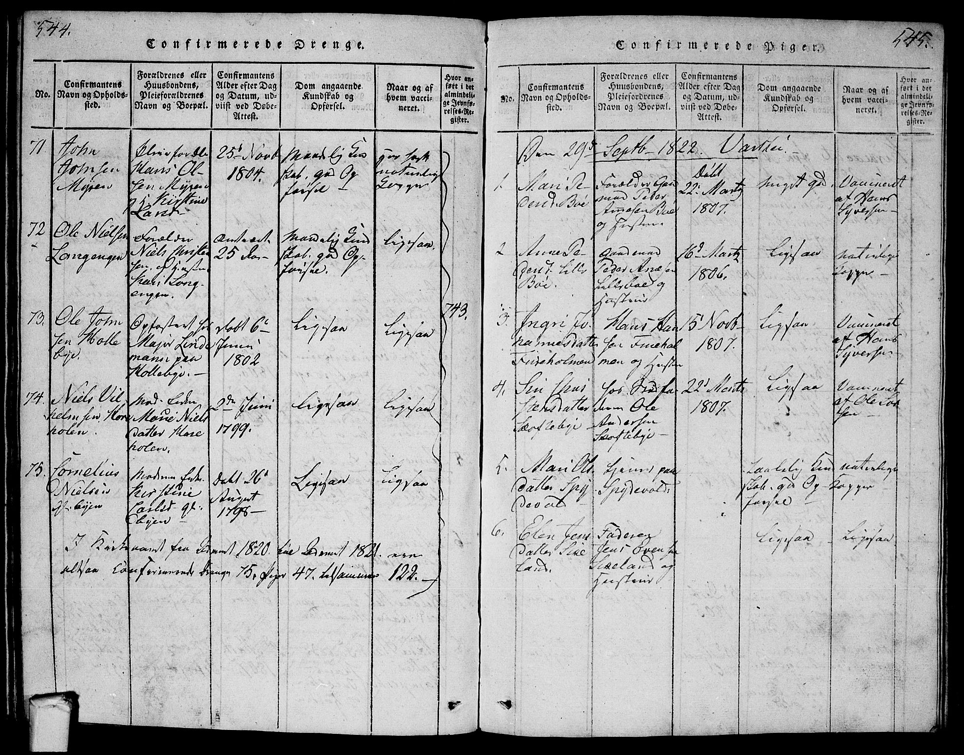 Tune prestekontor Kirkebøker, AV/SAO-A-2007/G/Ga/L0001: Parish register (copy) no. I 1, 1815-1822, p. 544-545