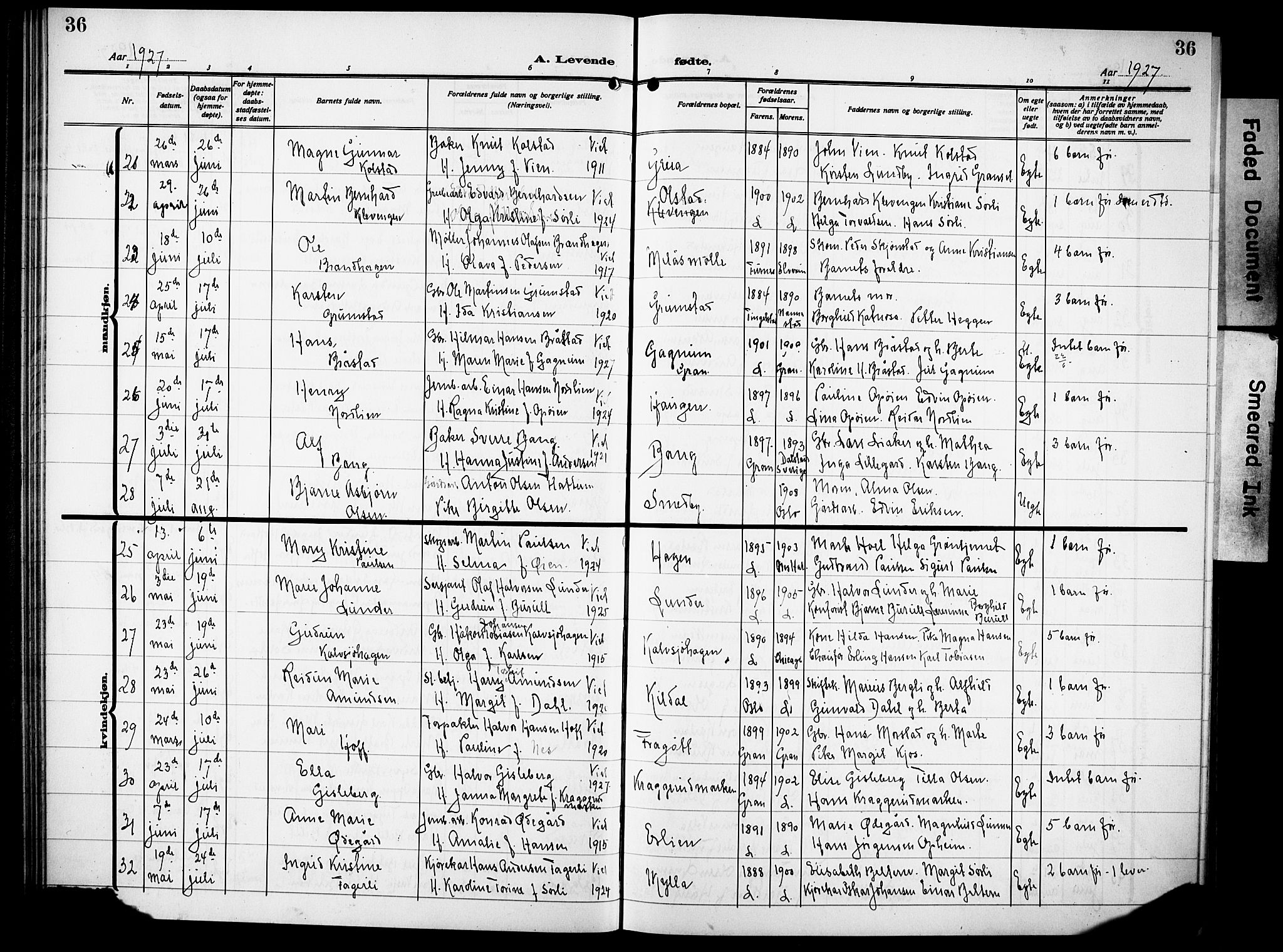 Lunner prestekontor, AV/SAH-PREST-118/H/Ha/Hab/L0002: Parish register (copy) no. 2, 1923-1933, p. 36