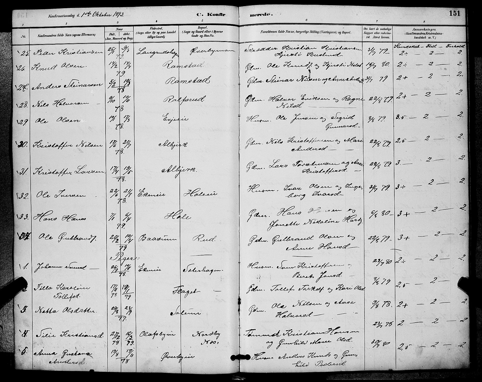 Sigdal kirkebøker, SAKO/A-245/G/Ga/L0005: Parish register (copy) no. I 5, 1886-1900, p. 151